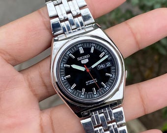 Vintage 90s Seiko 5 Automatic 7s26-02e0 A4 Day/date Black Dial