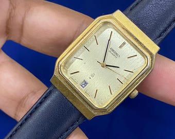 Vintage Rare Jan 1980, Seiko Tank Quartz Golden Dial 2632-5000