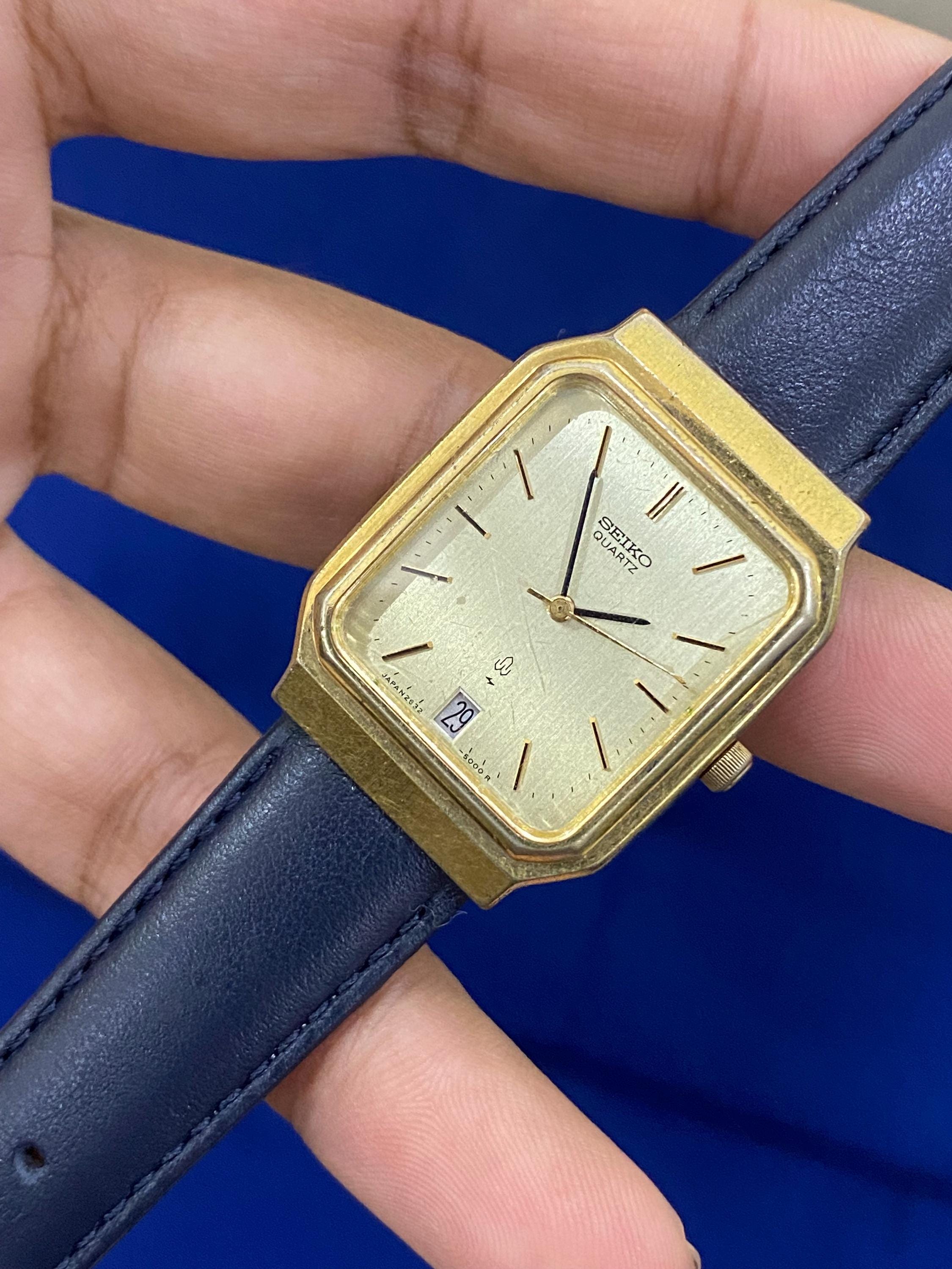 Vintage Rare Jan 1980, Seiko Tank Quartz Golden Dial 2632-5000