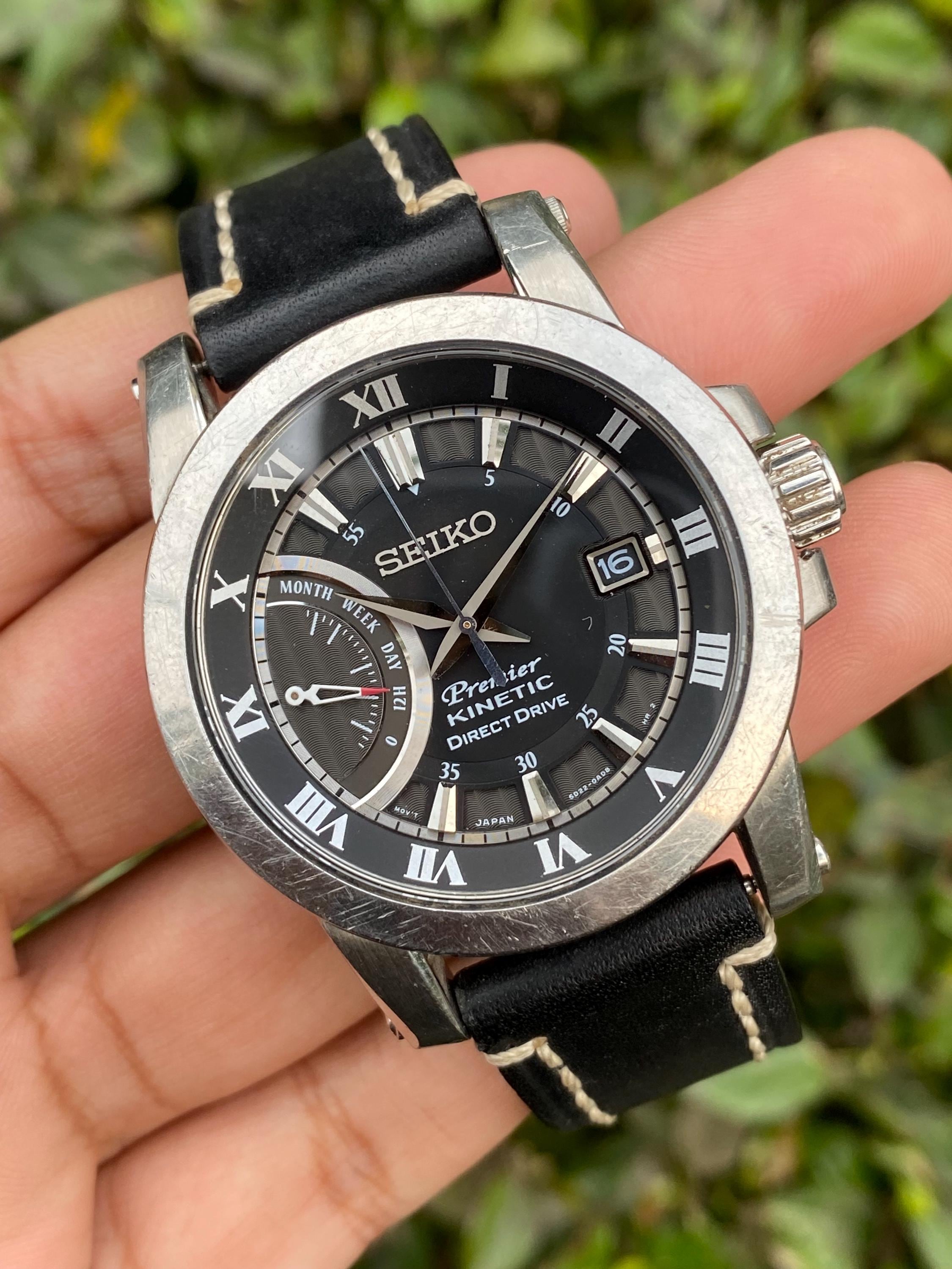 ジャンク SEIKO Premier 5D22-0AD0 キネティック Seiko Premiere Kinetic Direct Drive 5D22-0AD0 Big Size 45MM Quartz