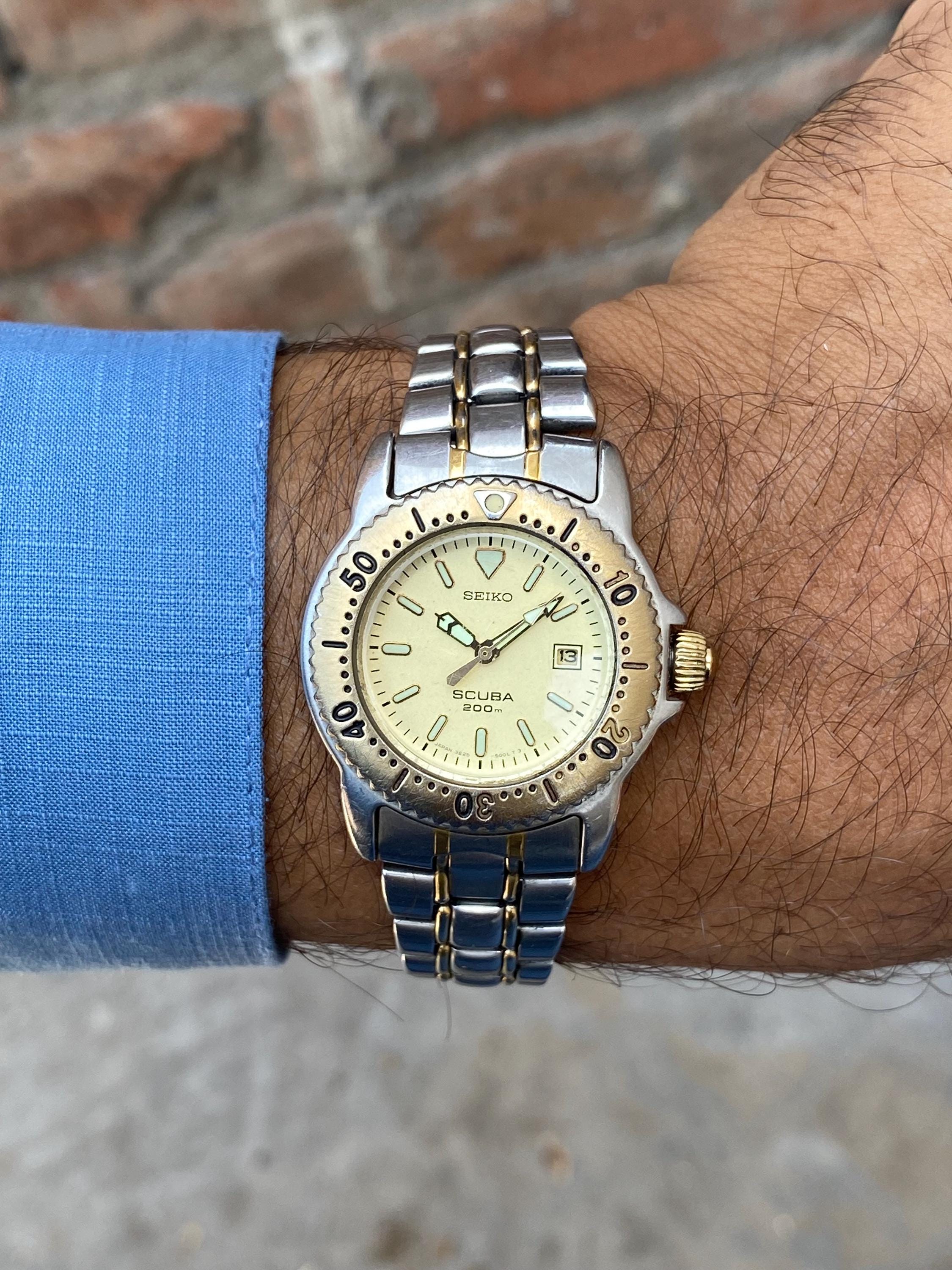 Vintage Rare SEIKO SCUBA Diver 200m 3E25-2010 A0 Two Tone