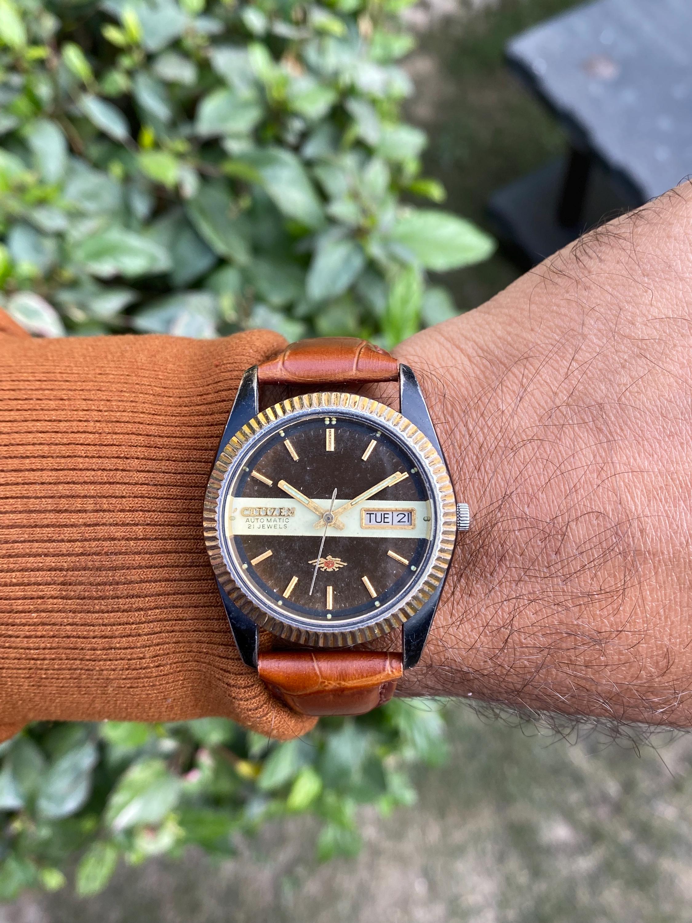 Vintage Rare CITIZEN 7 Eagle Automatic Black Day/date 4-039149 HSE