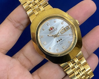 Vintage Men's Wristwatch Orient 3 Star Crystal 21 Jewels Stainless
