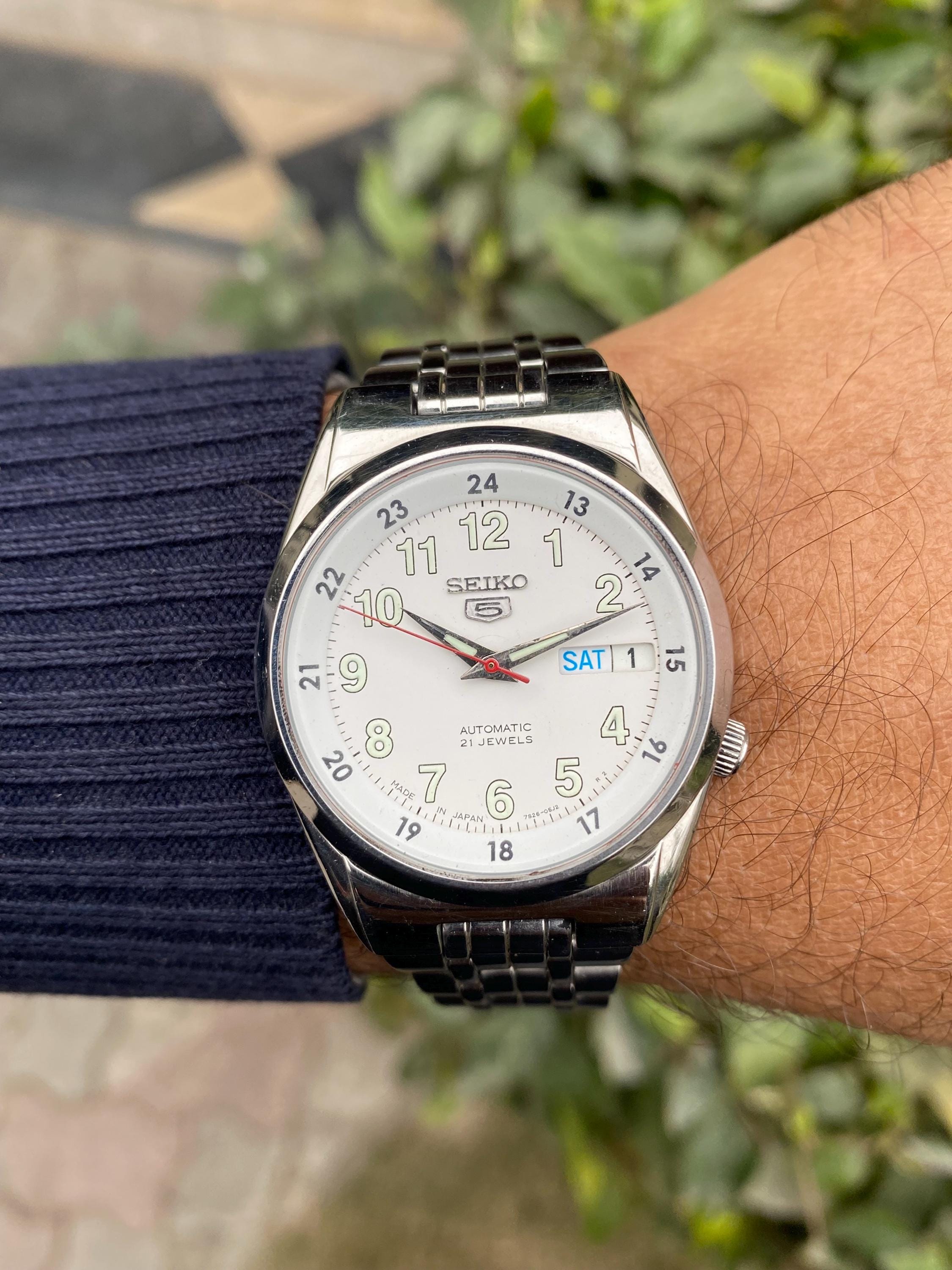 Vintage 90s Authentic SEIKO 5 Automatic SNK579J1 Railway Time 7s26