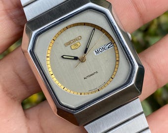 Vintage Rare Seiko 5 Automatic 6309-8060 Day/date TV Shape Good