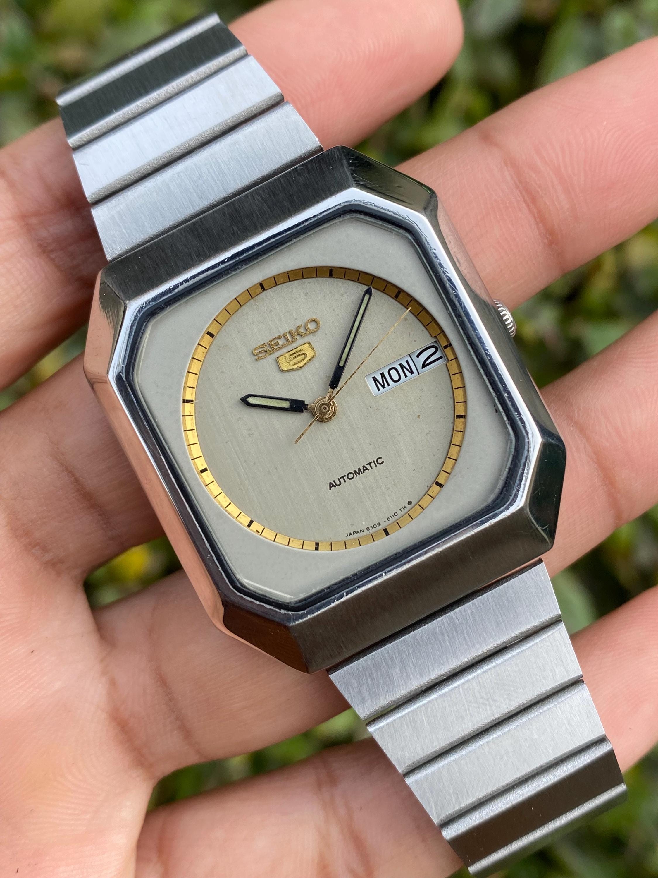 Vintage Rare Seiko 5 Automatic 6309-8060 Day/date TV Shape Good