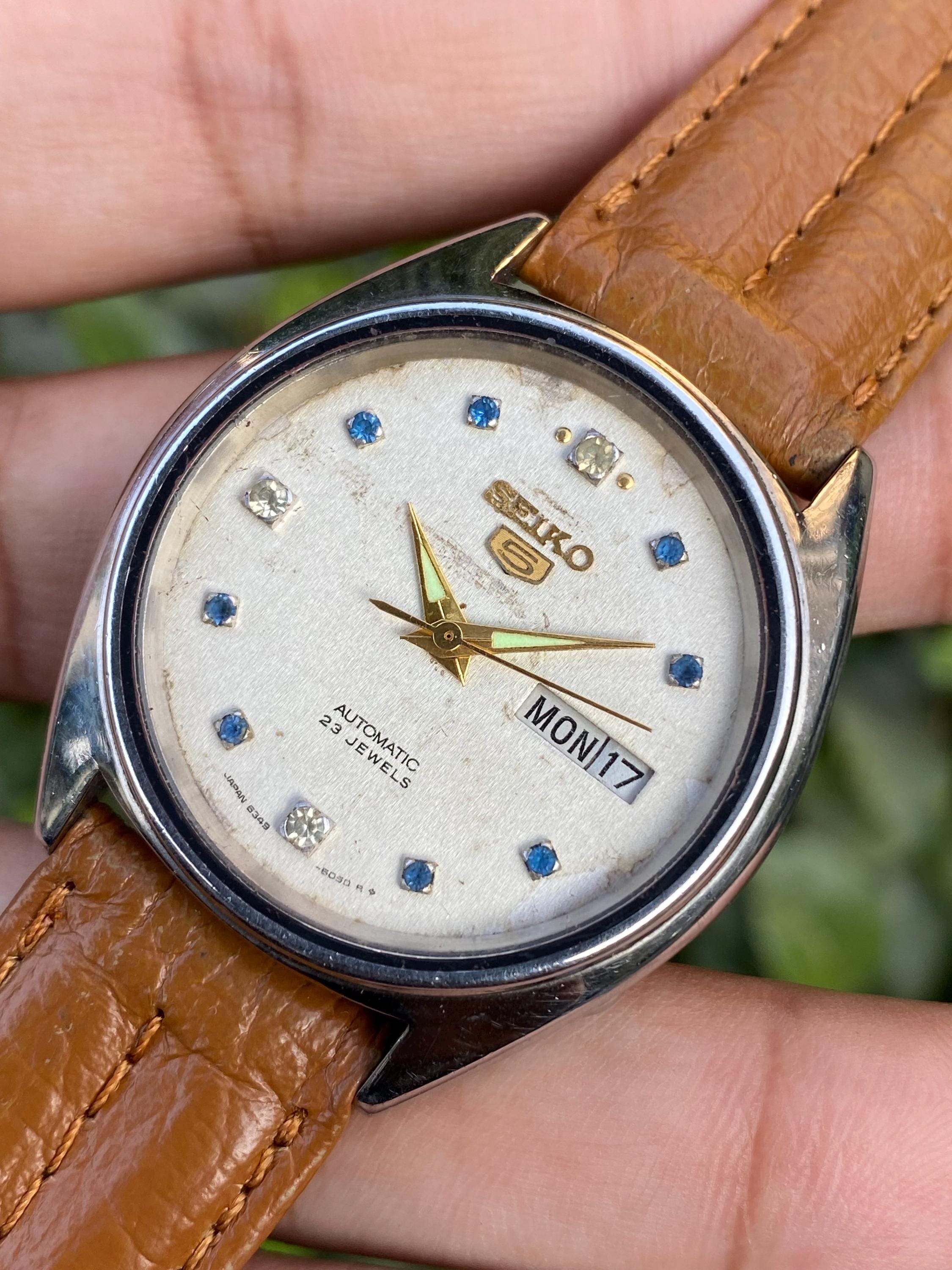 Vintage Rare Seiko 5 Automatic 6349-6030 A6 Day/date Blue Sapphire