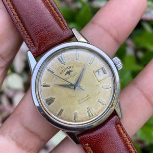 Vintage 1960’s Rare Rotary Jet Flyer Rotamatic 25 Jewels 12-61 Date Function Swiss Made Dress Men's Wristwatch