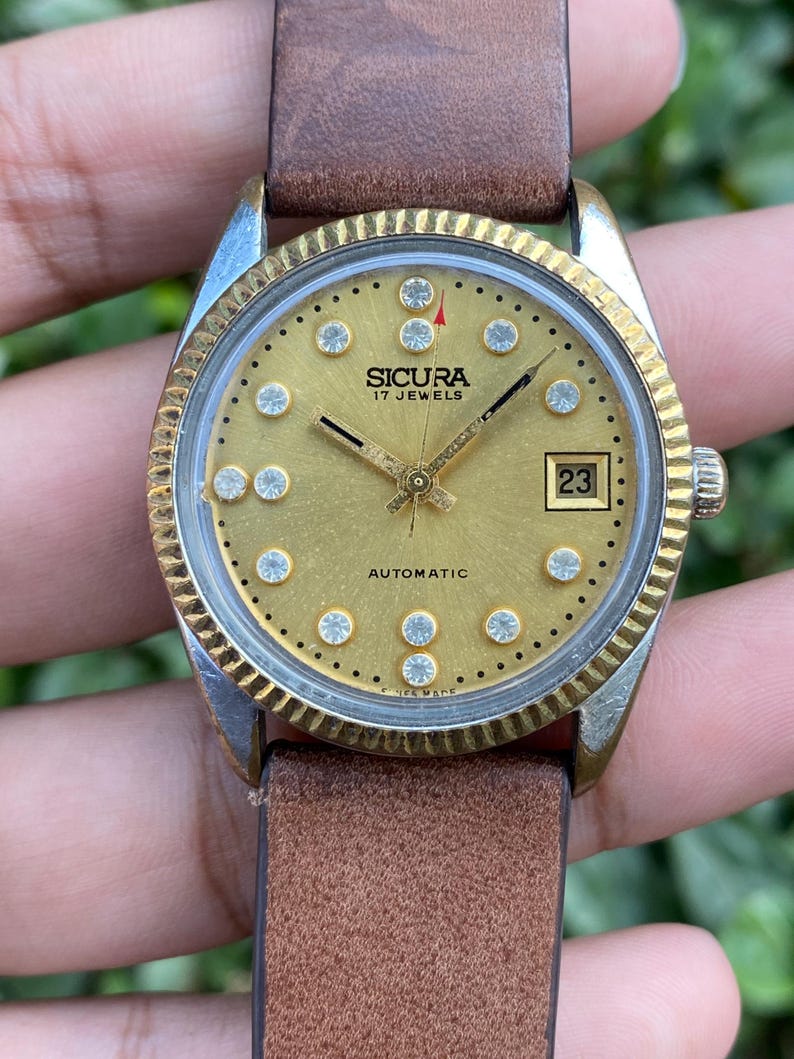 K Riare Watch Vintage 1970’s Rare Sicura (breitling) Automatic Fluted Bezel 17 Jewels ...