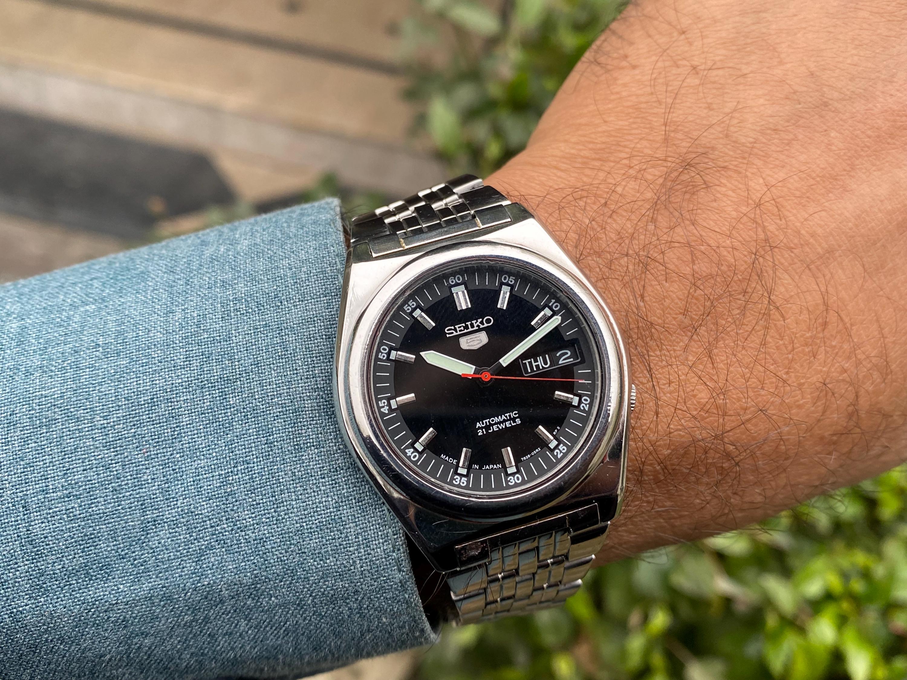 Vintage 90s Seiko 5 Automatic 7s26-02e0 A4 Day/date Black Dial