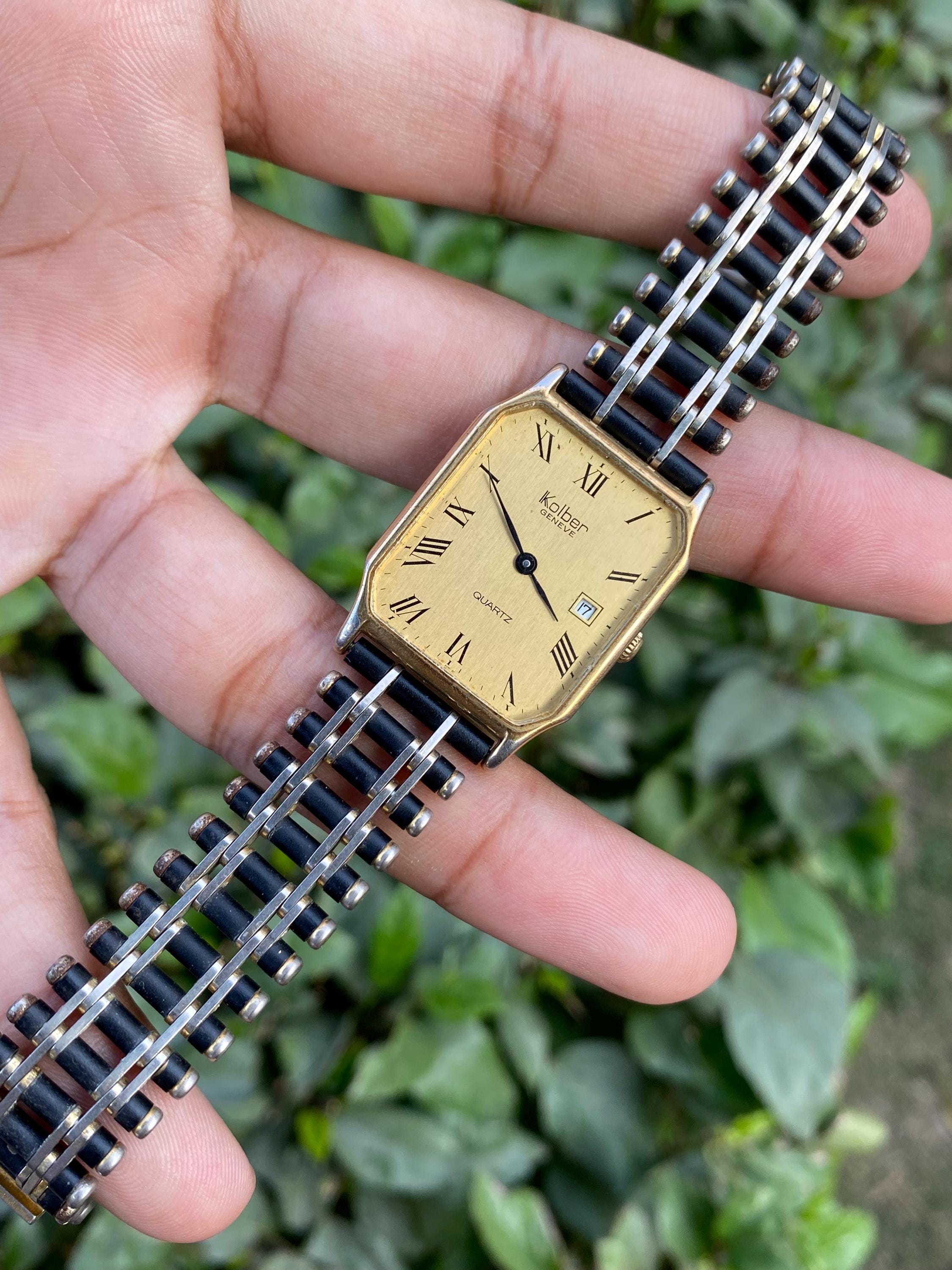 Vintage Rare Kolber Geneve Quartz Tank Shape Roman Numerals Dial