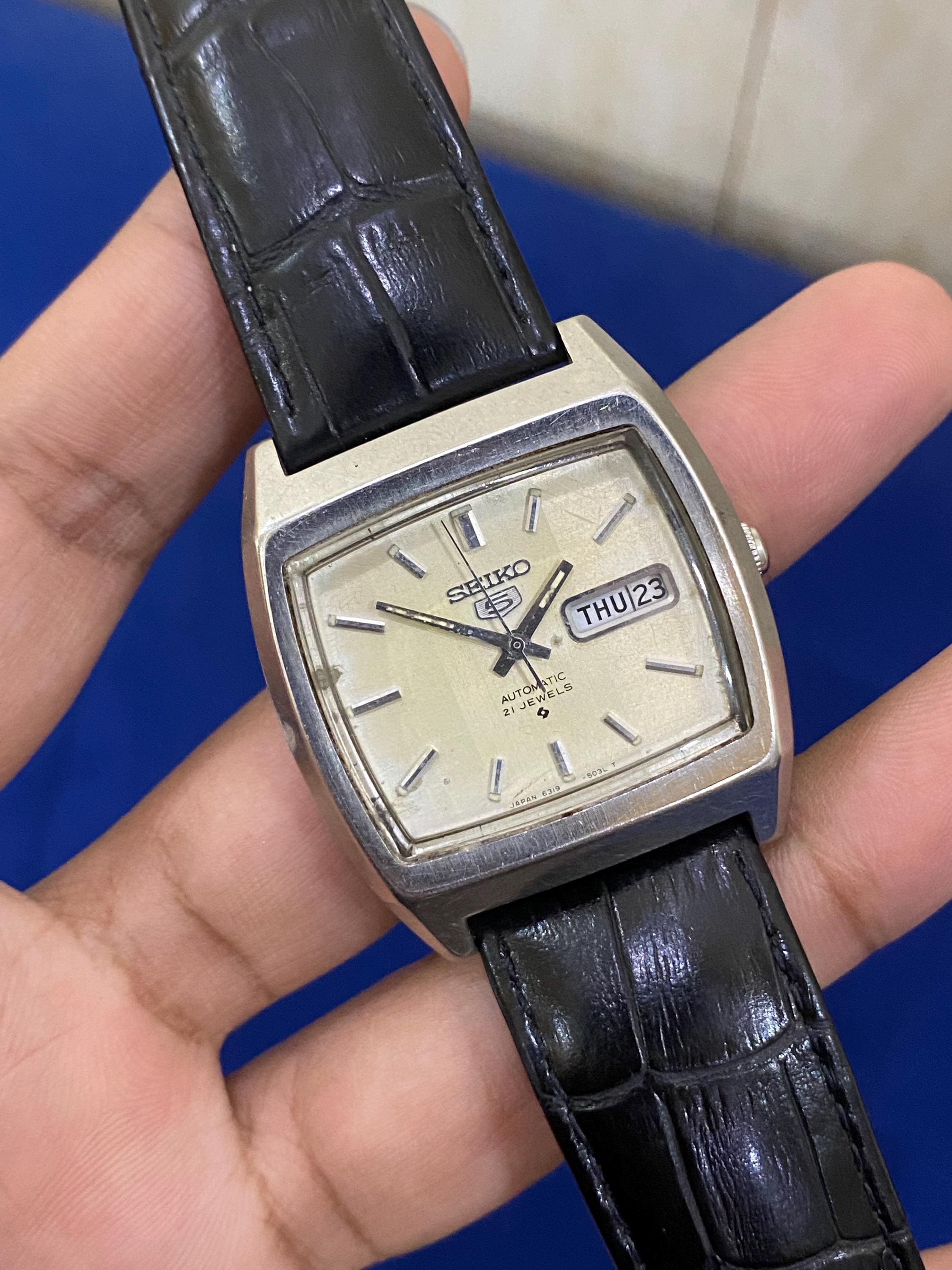 （稼働品）SEIKO5 セイコー5 オートマチック 6319-520A 日本製 Vintage Rare Seiko 5 Automatic 6319-5020 Day/date TV Shape Square