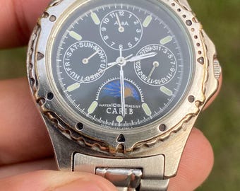 Vintage Rare 80's, Carib Alba by Seiko Triple Calendar Moon Phase