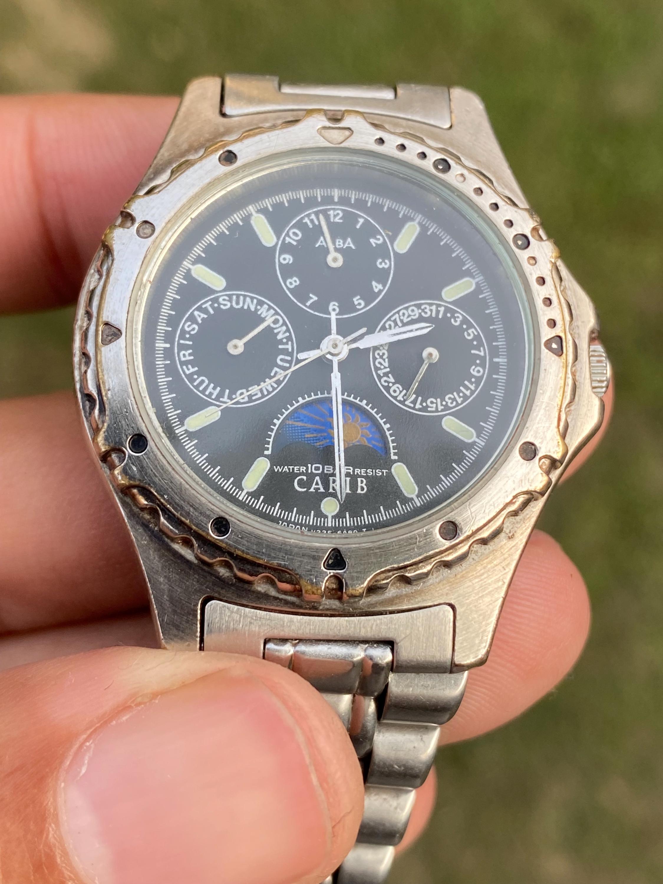 Vintage Rare 80's, Carib Alba by Seiko Triple Calendar Moon Phase