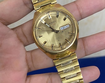 Vintage Rare Seiko 5 Helmet Golden Automatic 6319-8140 Day/Date Gold Plated Wristwatch For Men’s Sep 1977
