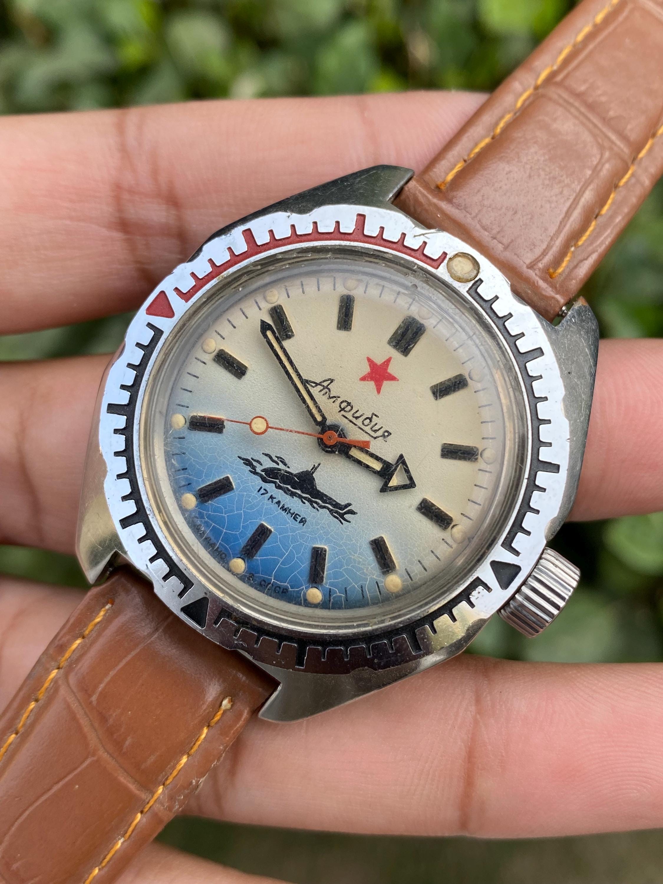 VOSTOK アンフィビア 17石 手巻き メンズ腕時計 青緑文字盤 旧ソ連
