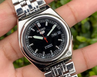 Vintage 90s Seiko 5 Automatic 7s26-02e0 A4 Day/date Black Dial