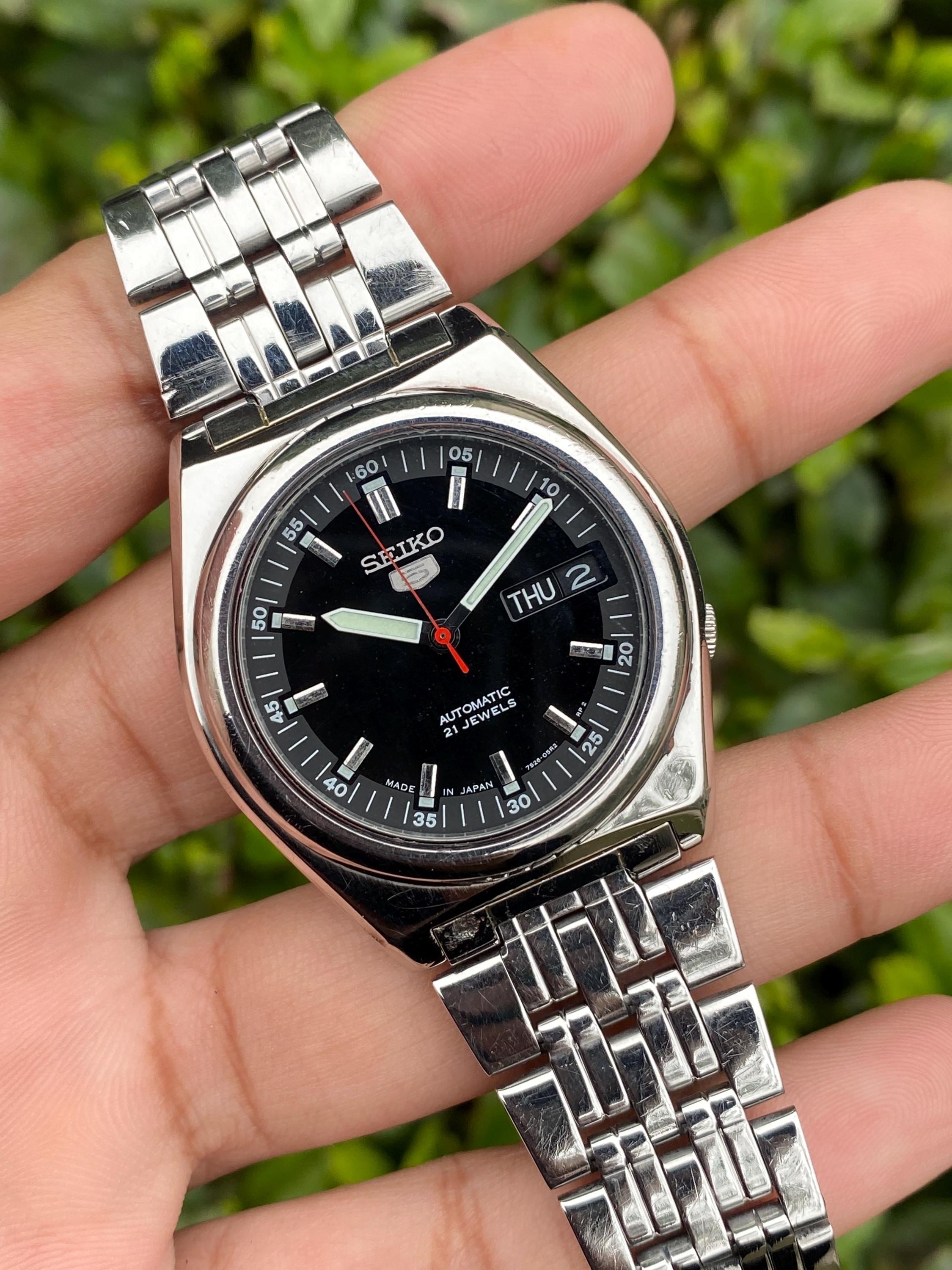 Vintage 90s Seiko 5 Automatic 7s26-02e0 A4 Day/date Black Dial