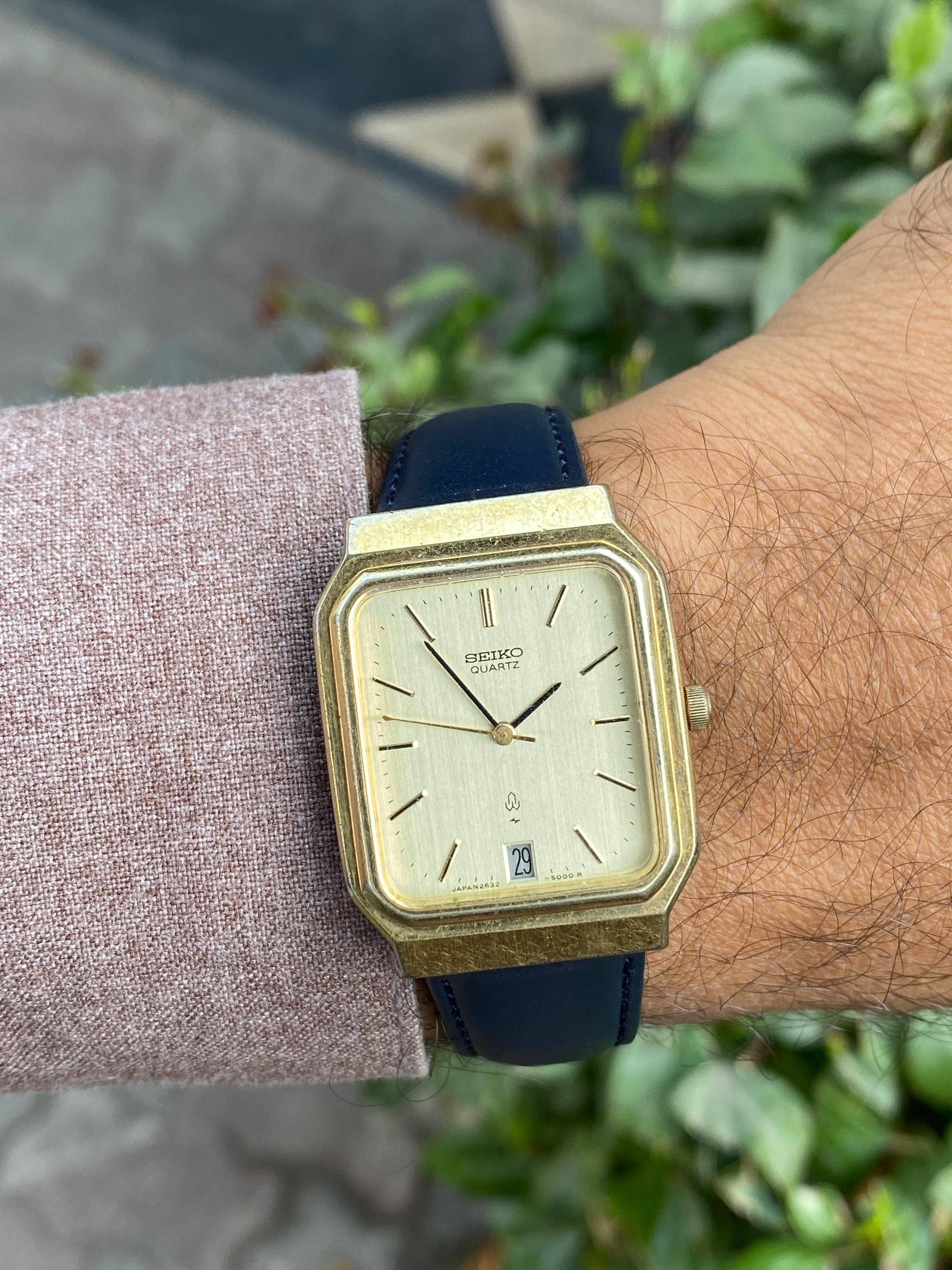 Vintage Rare Jan 1980, Seiko Tank Quartz Golden Dial 2632-5000