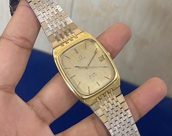 Vintage Rare Omega Deville Tank Shape Quartz Cal. 1332 Gold Plated