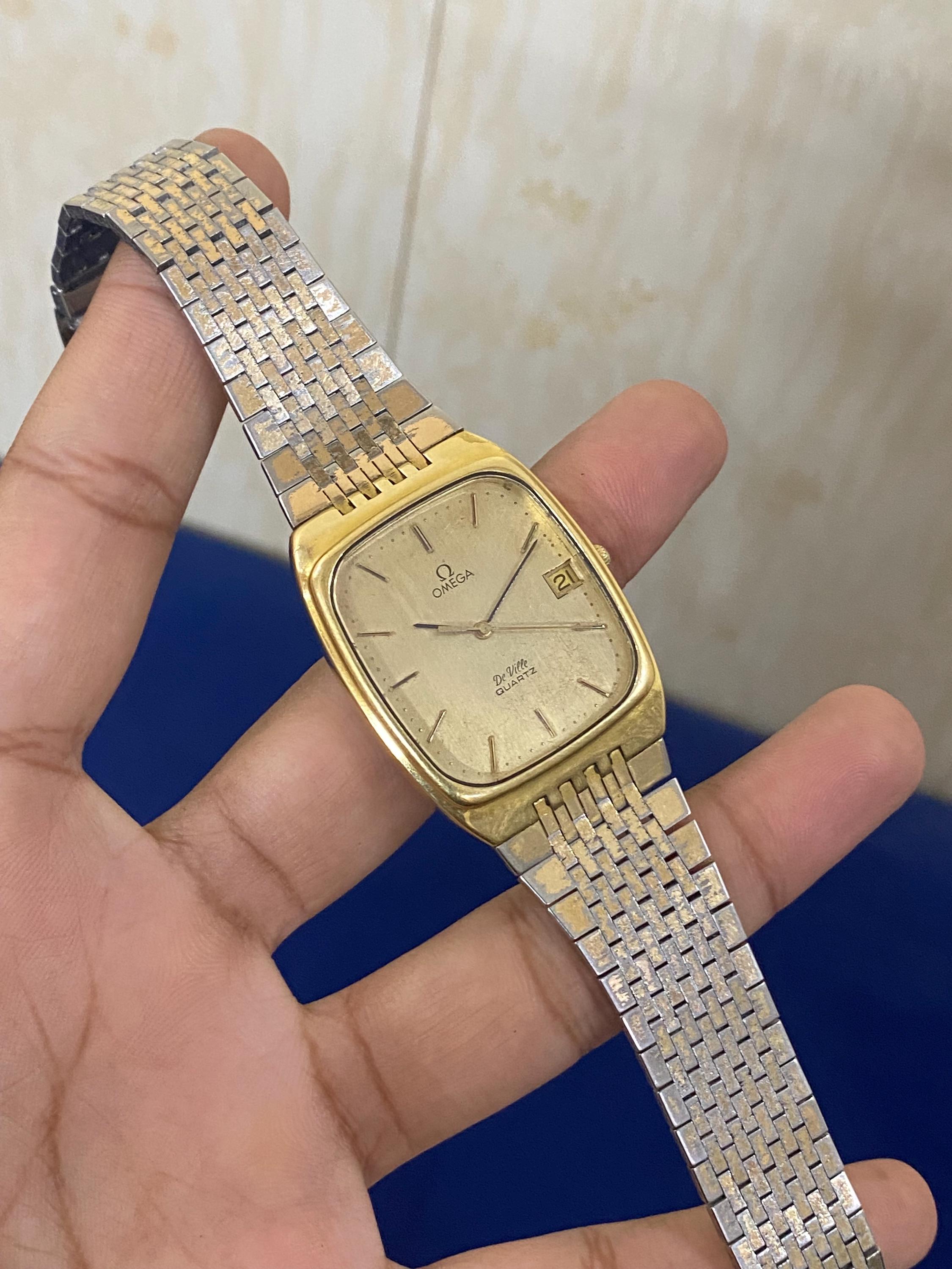 Vintage Rare Omega Deville Tank Shape Quartz Cal. 1332 Gold Plated