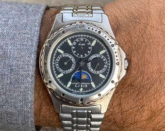 Vintage Rare 80's, Carib Alba by Seiko Triple Calendar Moon Phase