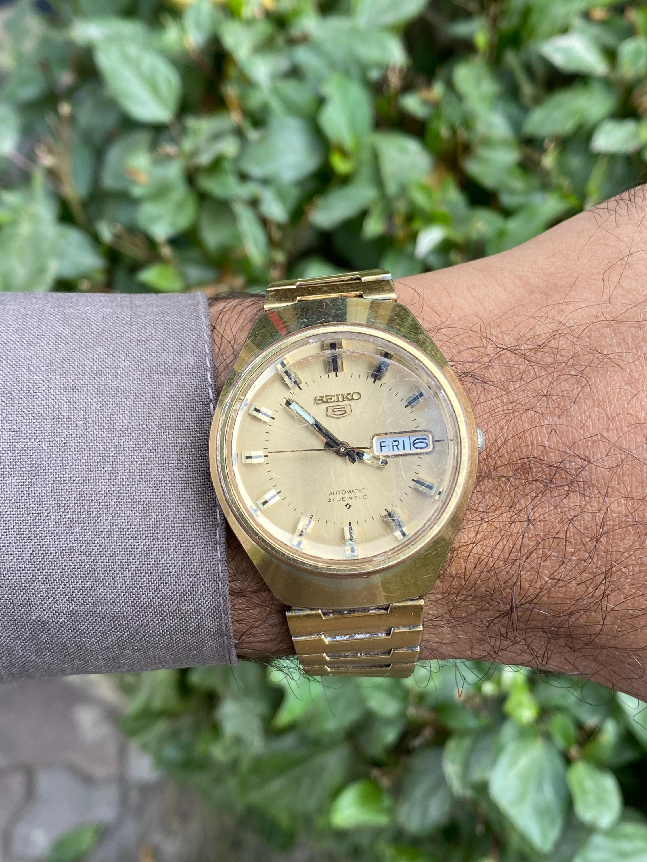 Vintage Rare Seiko 5 Helmet Golden Automatic 6319-8140 Day/date