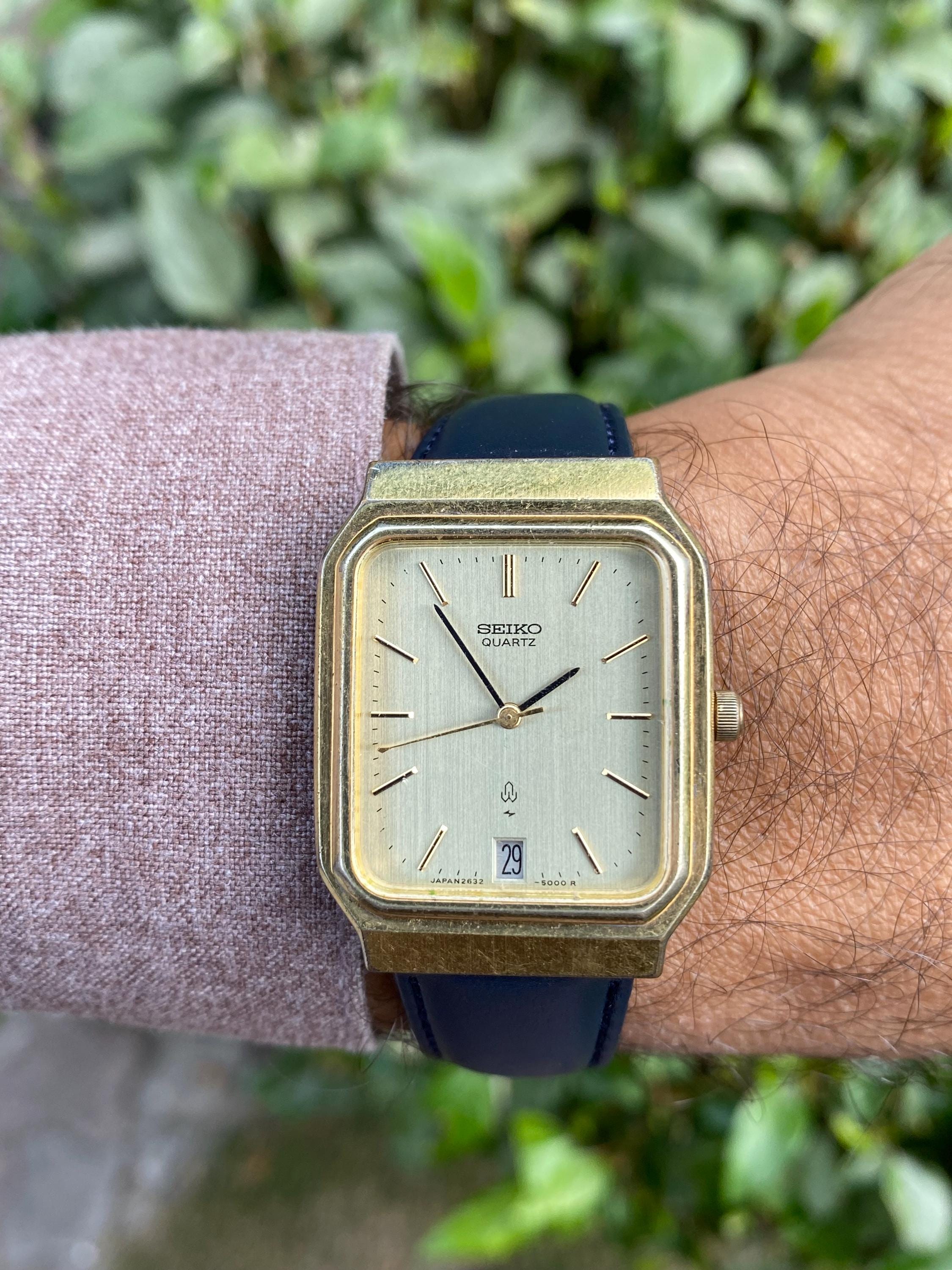 Vintage Rare Jan 1980, Seiko Tank Quartz Golden Dial 2632-5000