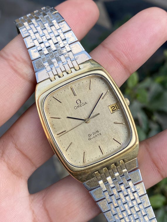Vintage Rare Omega Deville Tank Shape Quartz Cal. 1332 Gold Plated