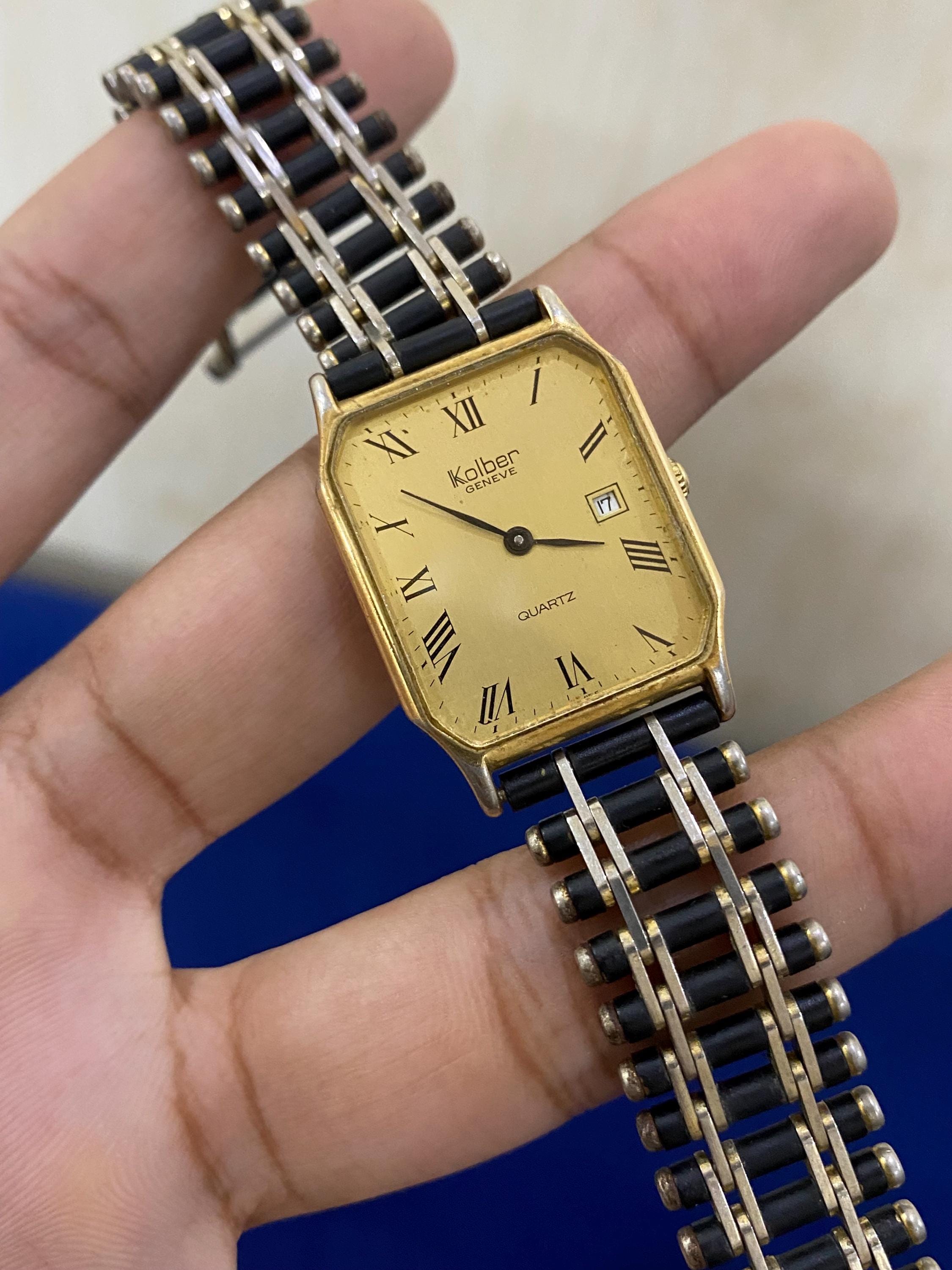 Vintage Rare Kolber Geneve Quartz Tank Shape Roman Numerals Dial 