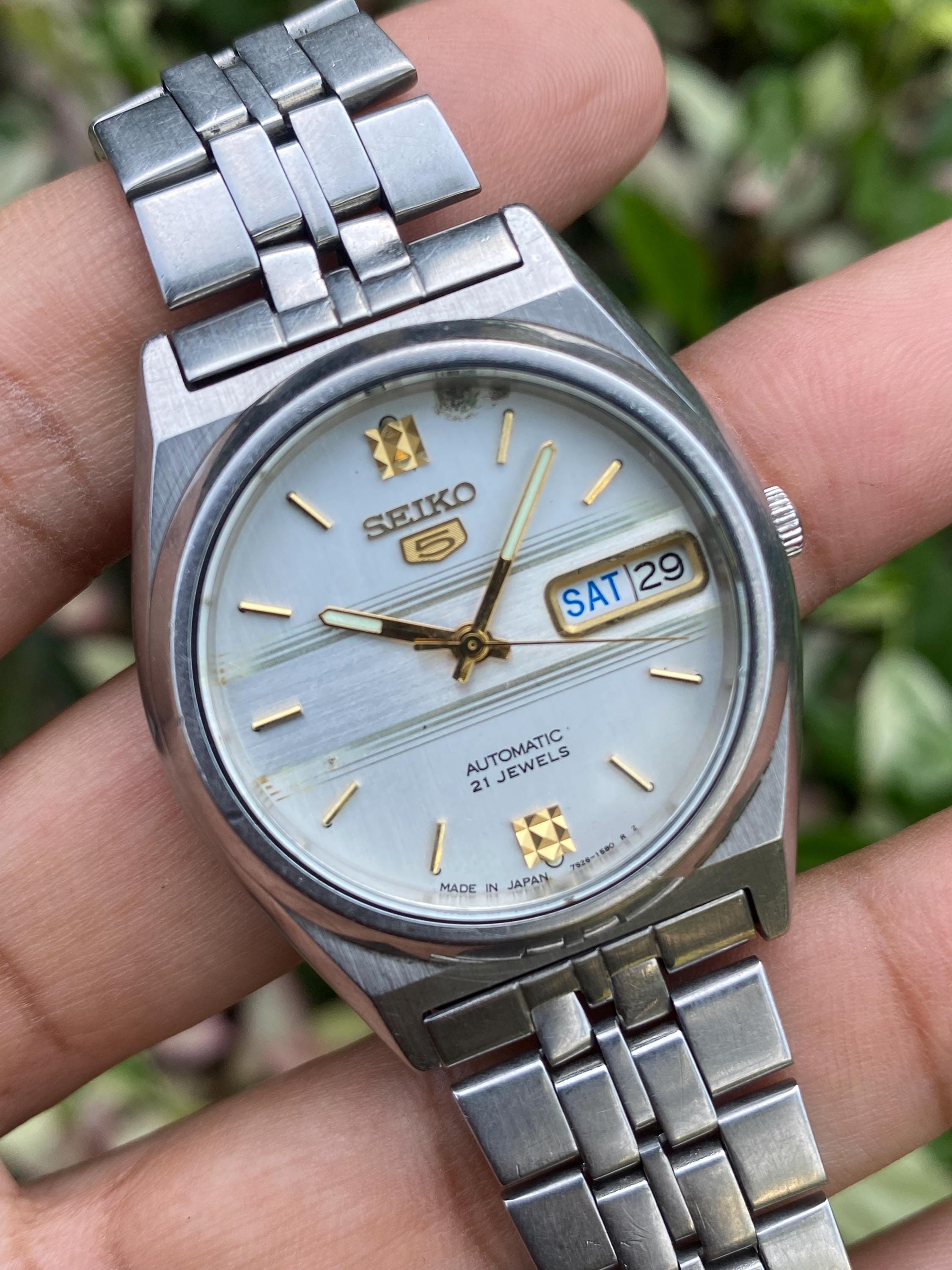 Vintage 1990s, Seiko 5 Automatic 7s26-0070 Day/date Silver Unique