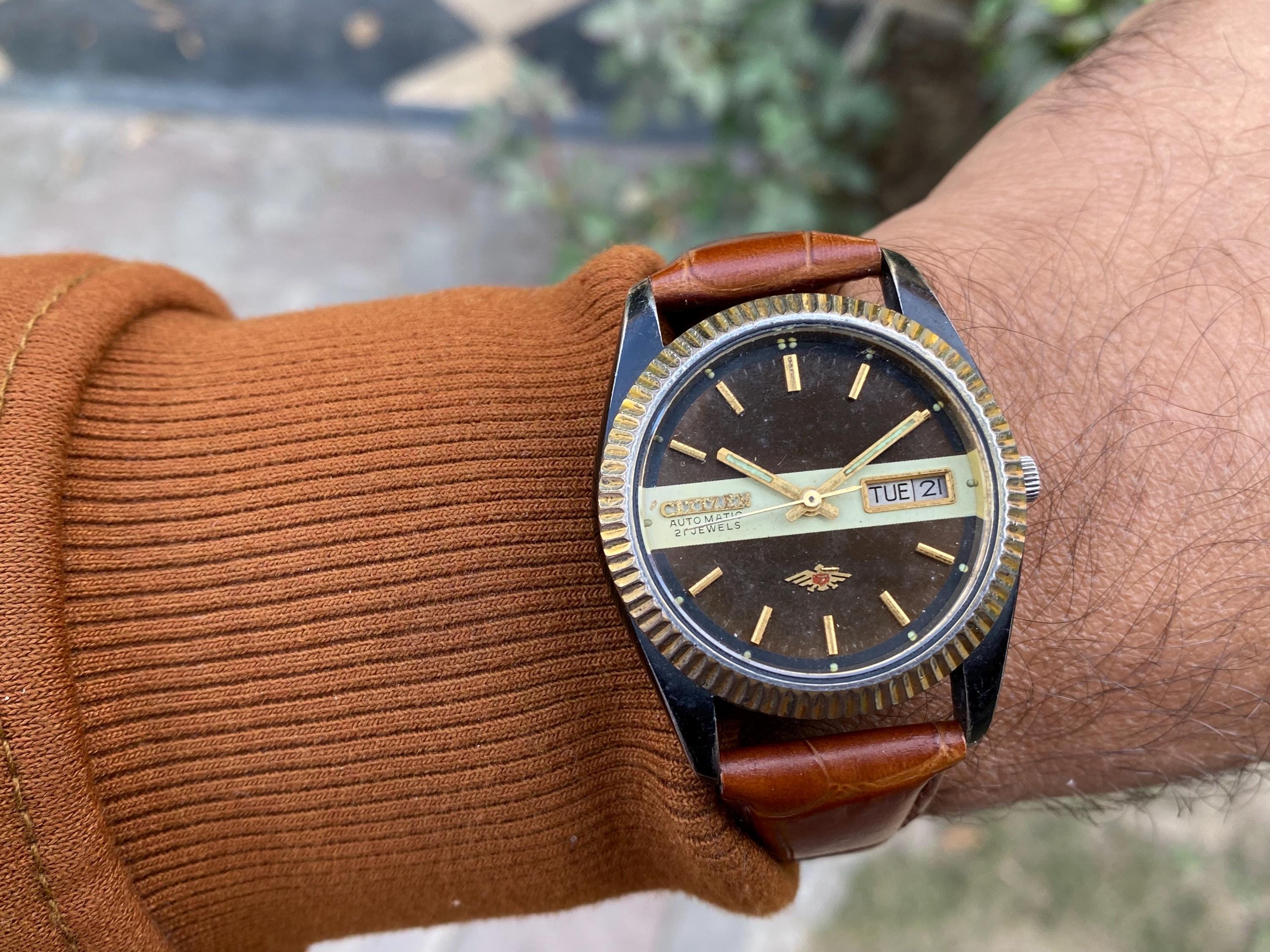 Vintage Rare CITIZEN 7 Eagle Automatic Black Day/date 4-039149 HSE