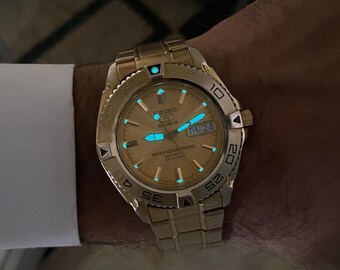 Big Size Seiko 5 Sports Automatic 7s36-00y0 Day/date Gold Plated