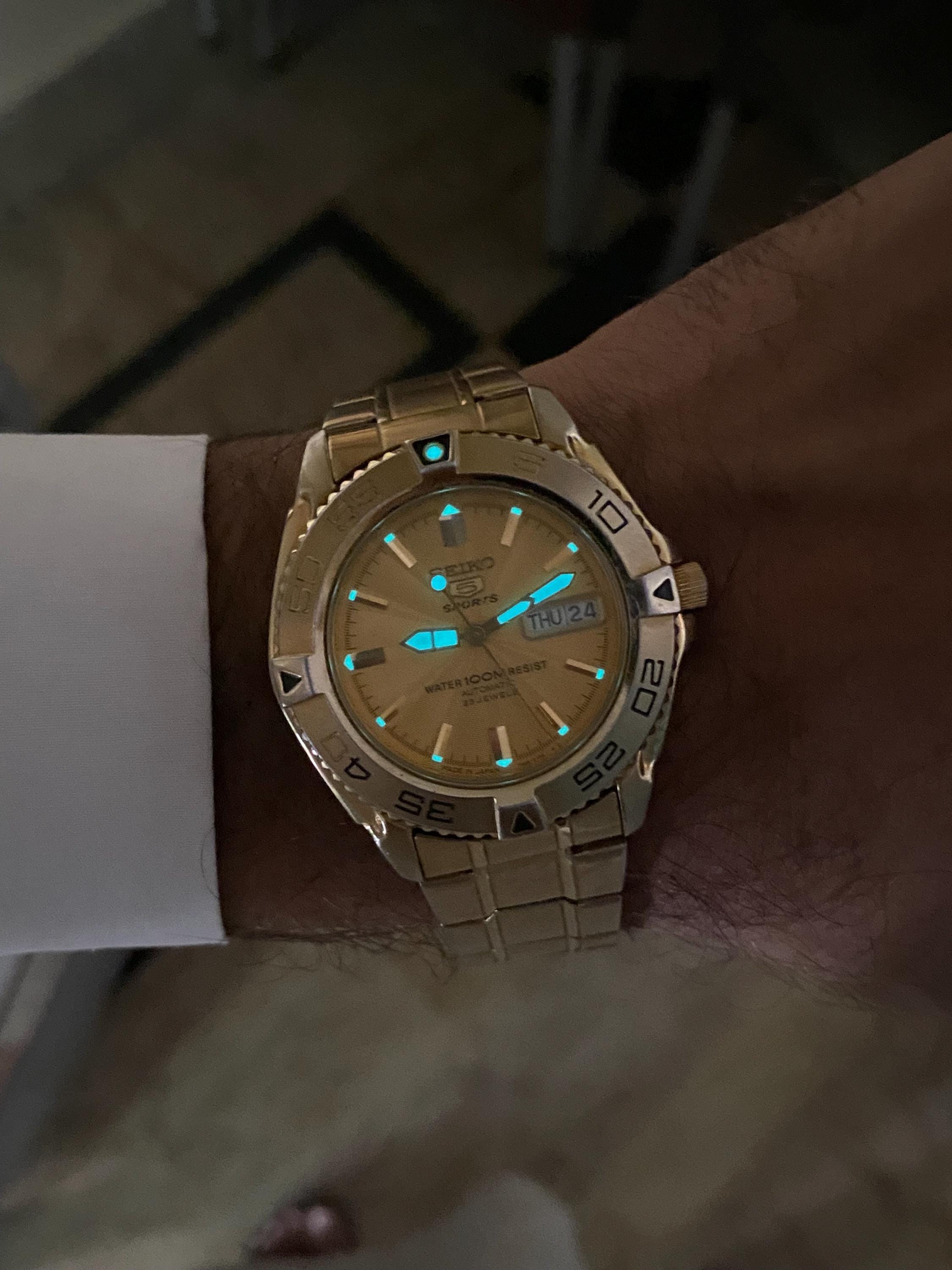 Big Size Seiko 5 Sports Automatic 7s36-00y0 Day/date Gold Plated