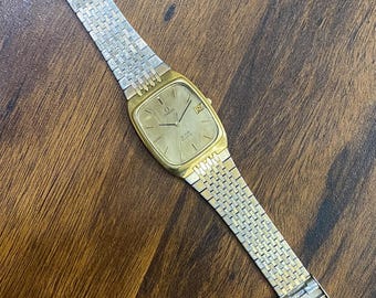 Vintage Rare Omega Deville Tank Shape Quartz Cal. 1332 Gold Plated
