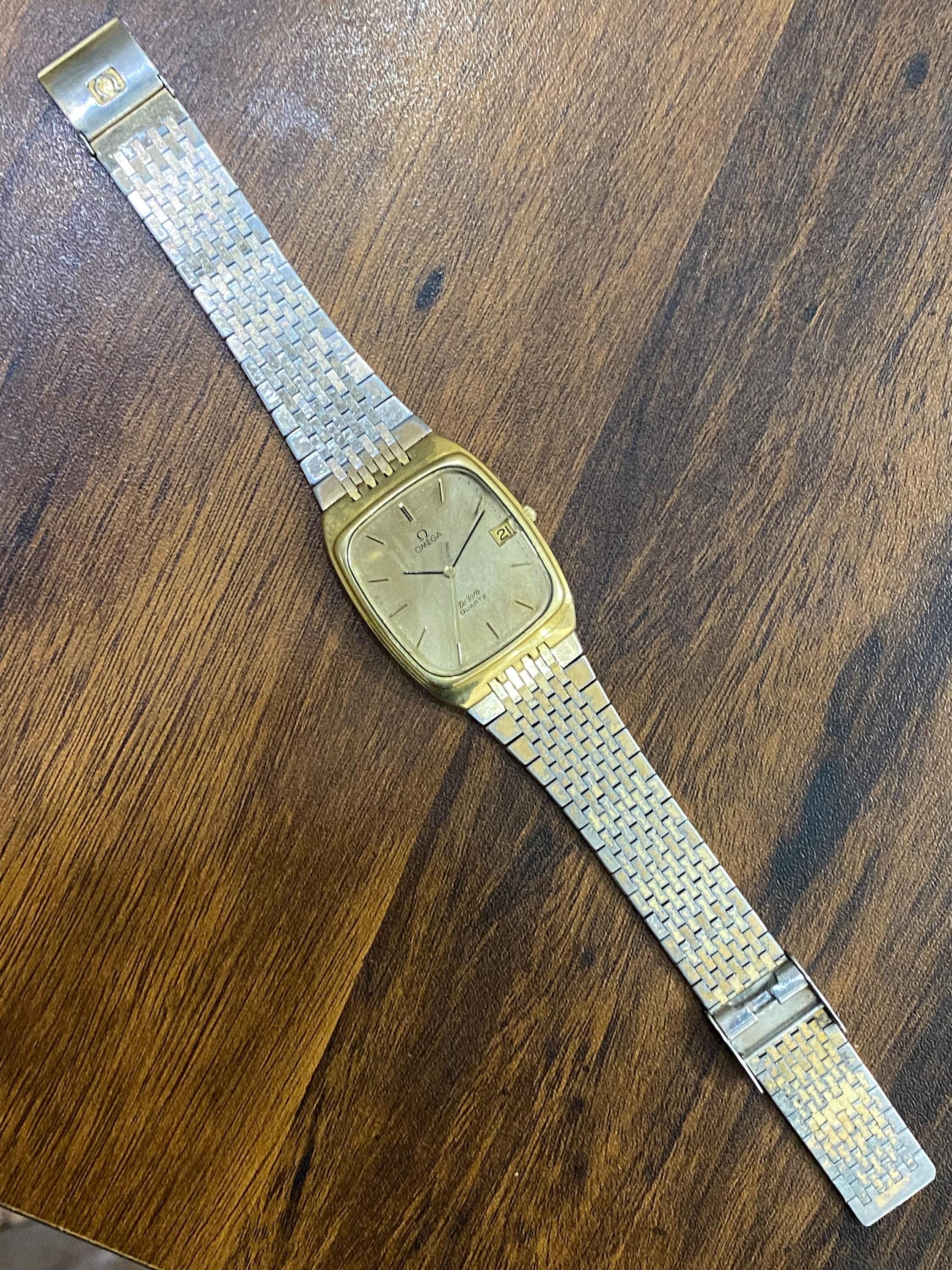 Vintage Rare Omega Deville Tank Shape Quartz Cal. 1332 Gold Plated