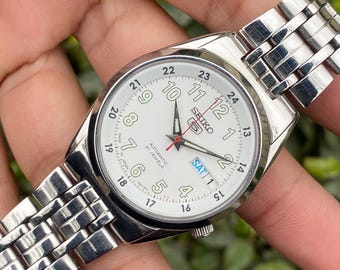 Vintage 90s Authentic SEIKO 5 Automatic SNK579J1 Railway Time 7s26