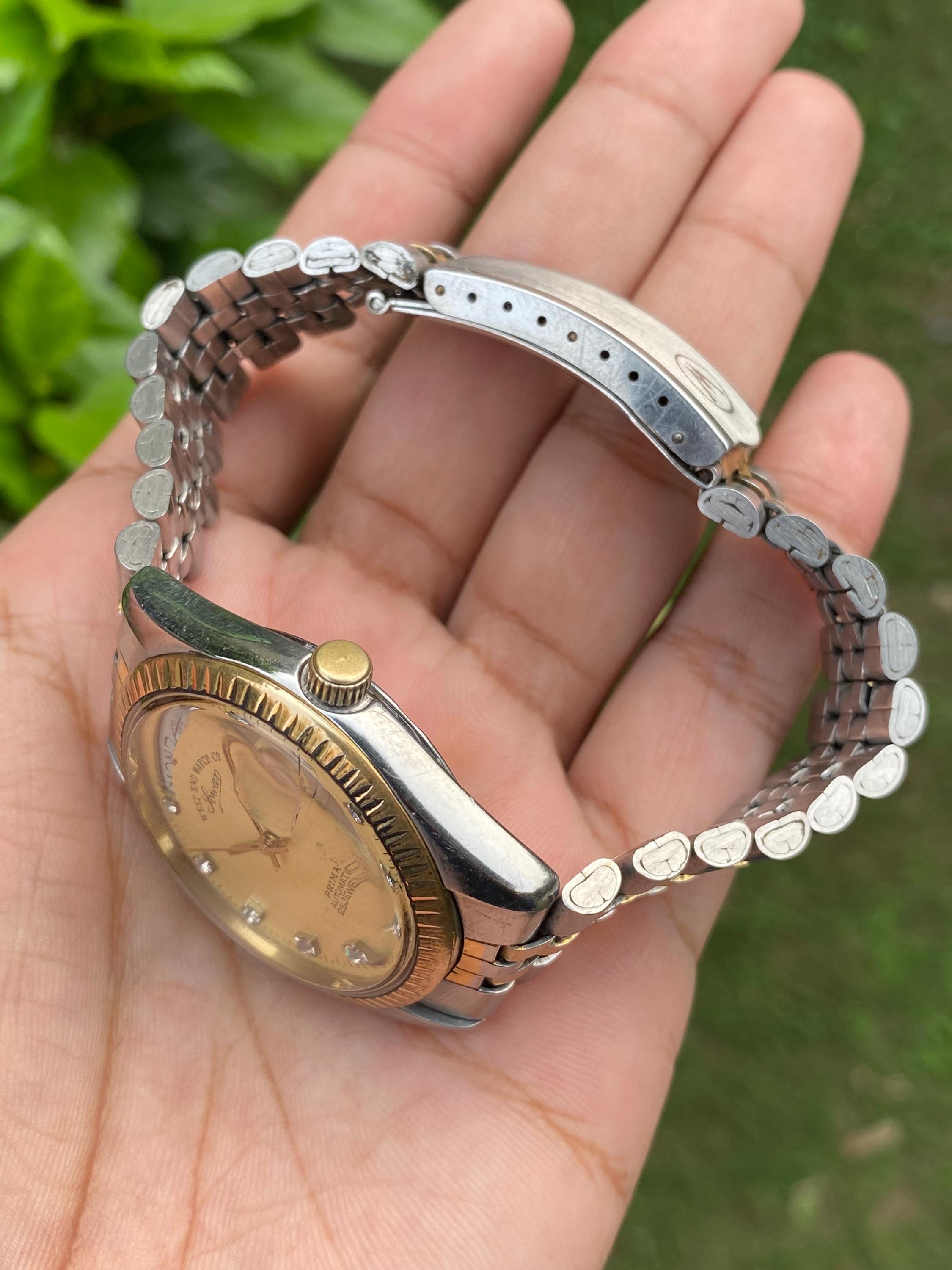 Vintage West End Watch Co. Sowar Ladies Watch Gold Tone Pink Glitter Diamond Vintage Rare West End Watch Co Sowar Prima President Day  main image 4