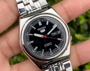 Vintage 90s Seiko 5 Automatic 7s26-02e0 A4 Day/date Black Dial