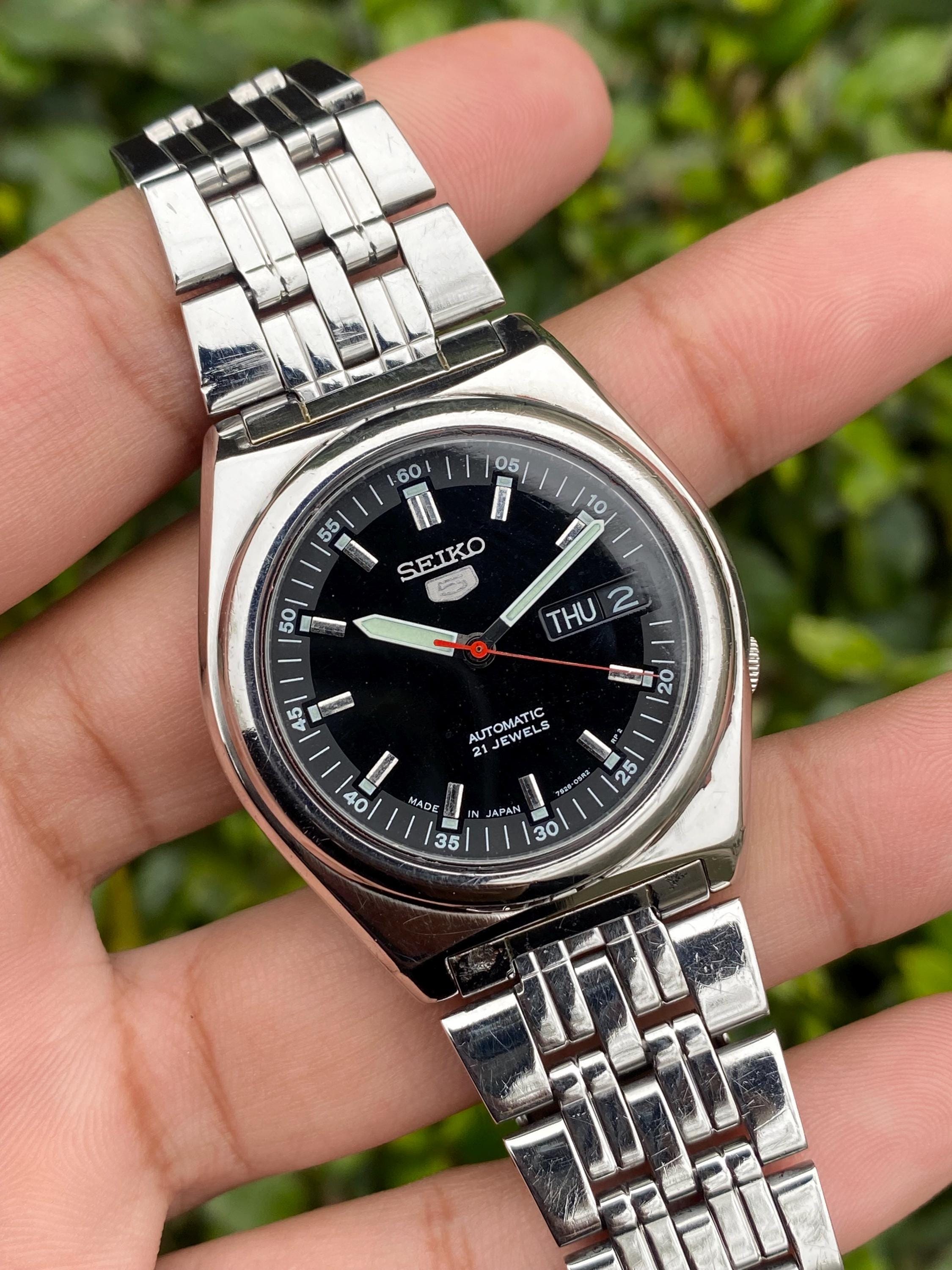 Vintage 90s Seiko 5 Automatic 7s26-02e0 A4 Day/date Black Dial
