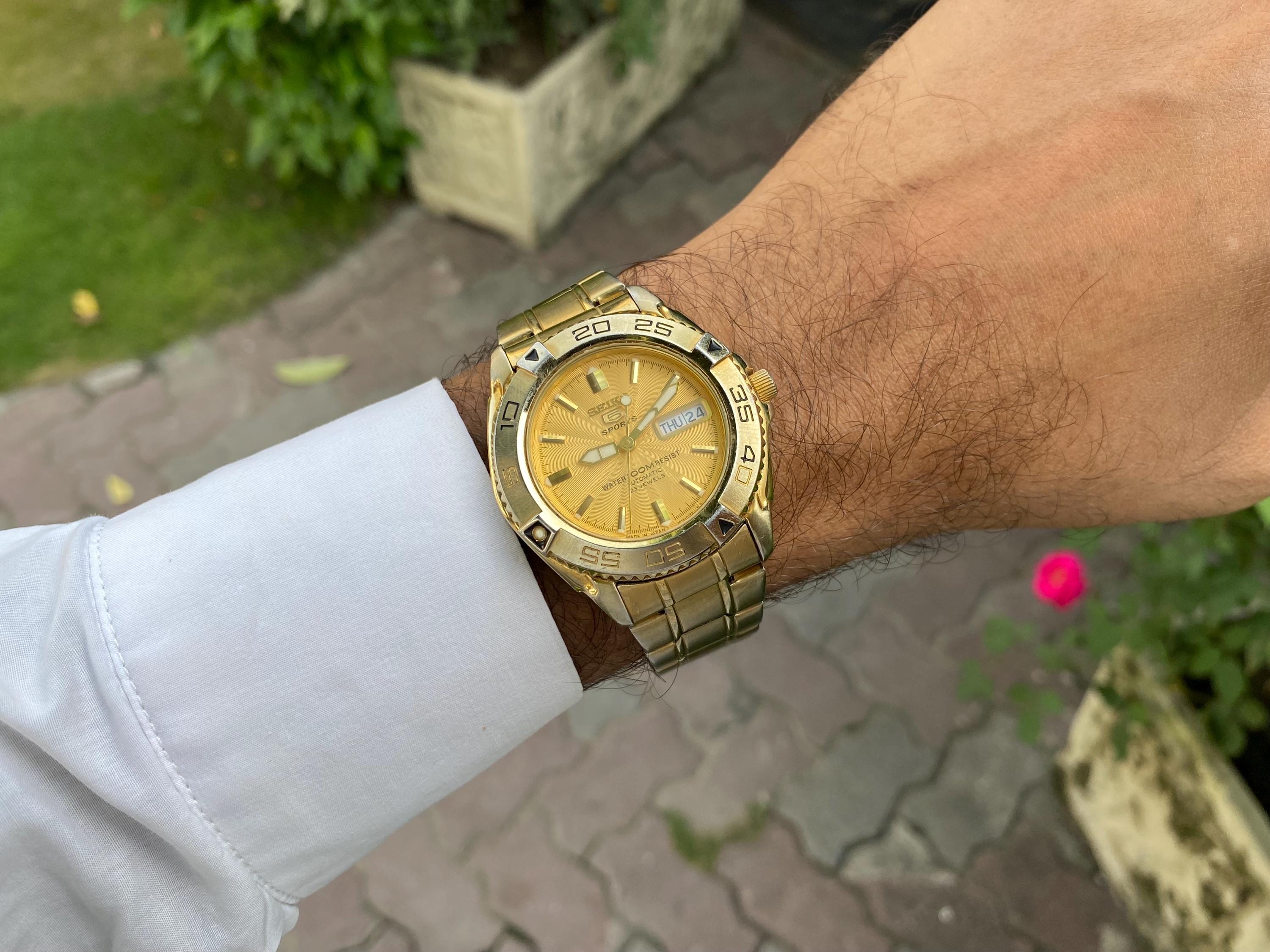 Big Size Seiko 5 Sports Automatic 7s36-00y0 Day/date Gold Plated