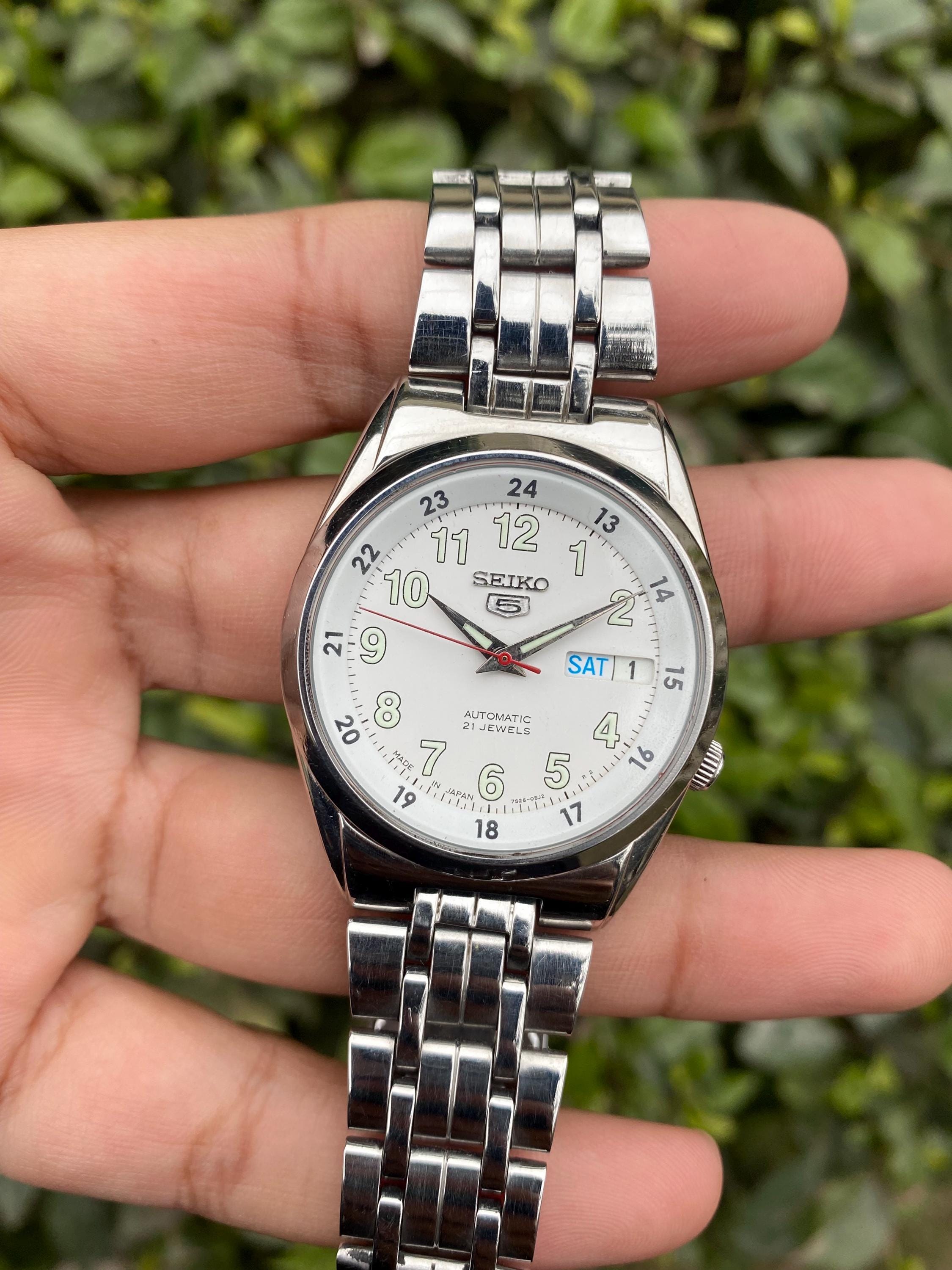 Vintage 90s Authentic SEIKO 5 Automatic SNK579J1 Railway Time 7s26