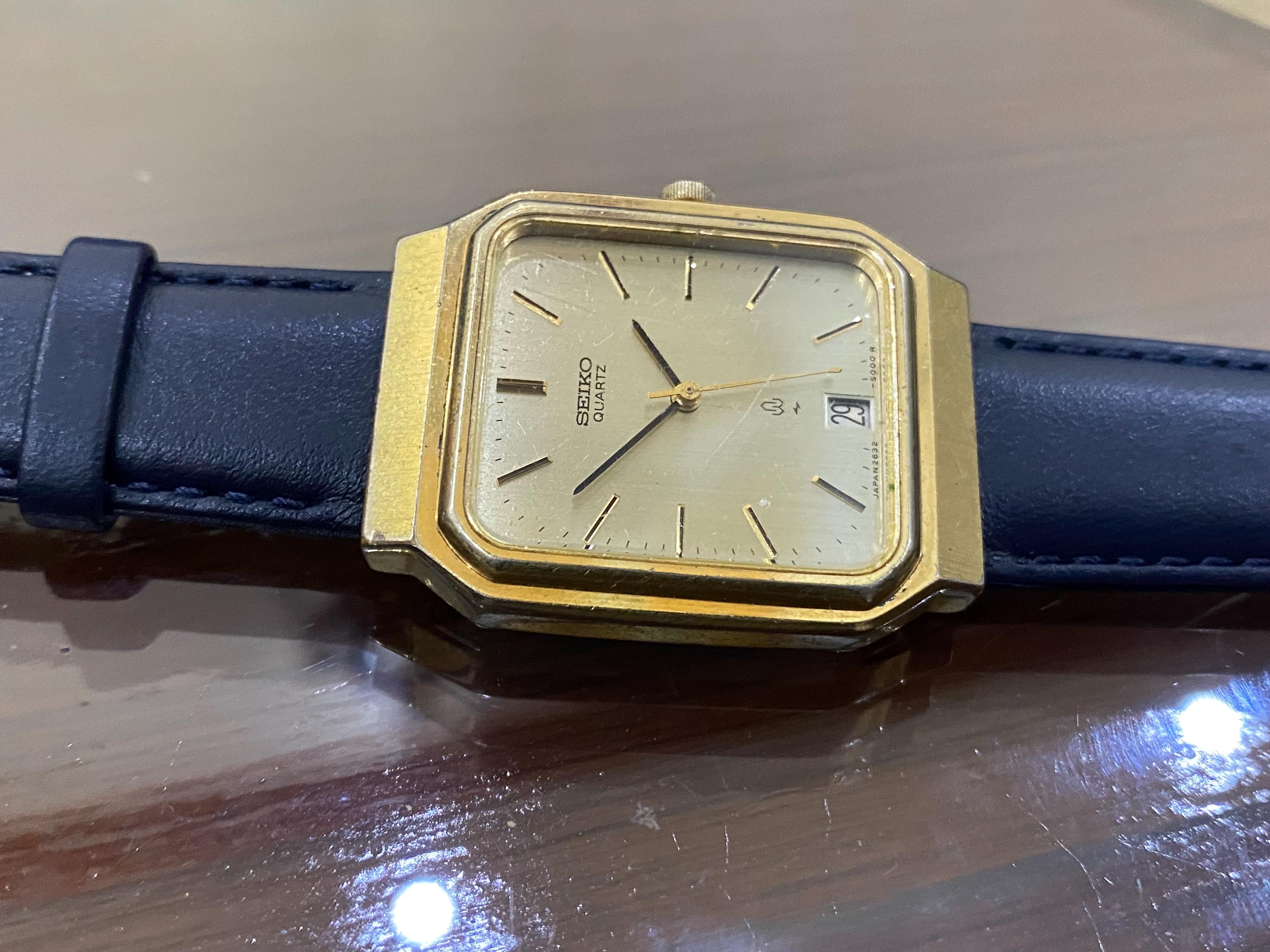 Vintage Rare Jan 1980, Seiko Tank Quartz Golden Dial 2632-5000
