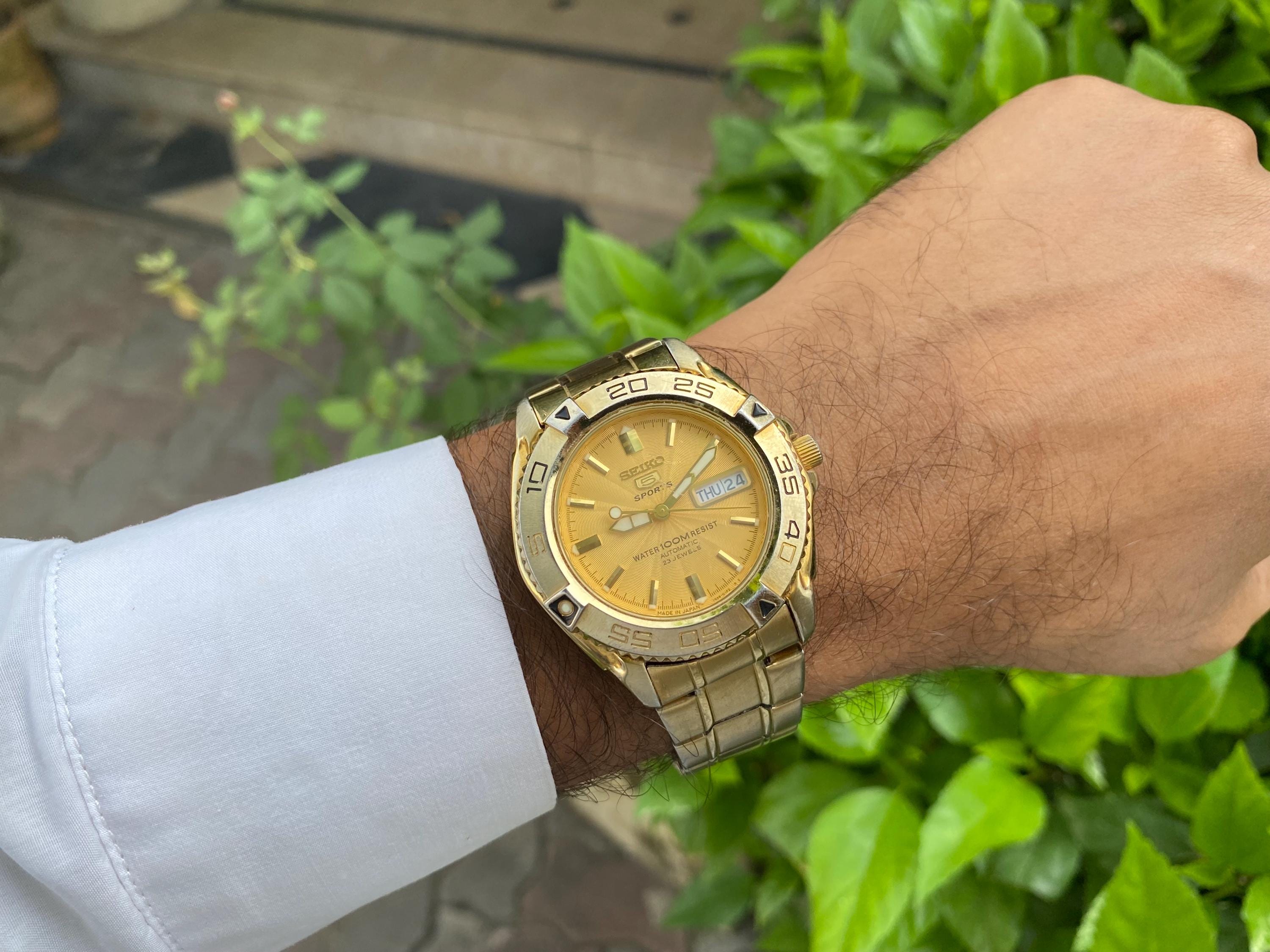 Big Size Seiko 5 Sports Automatic 7s36-00y0 Day/date Gold Plated