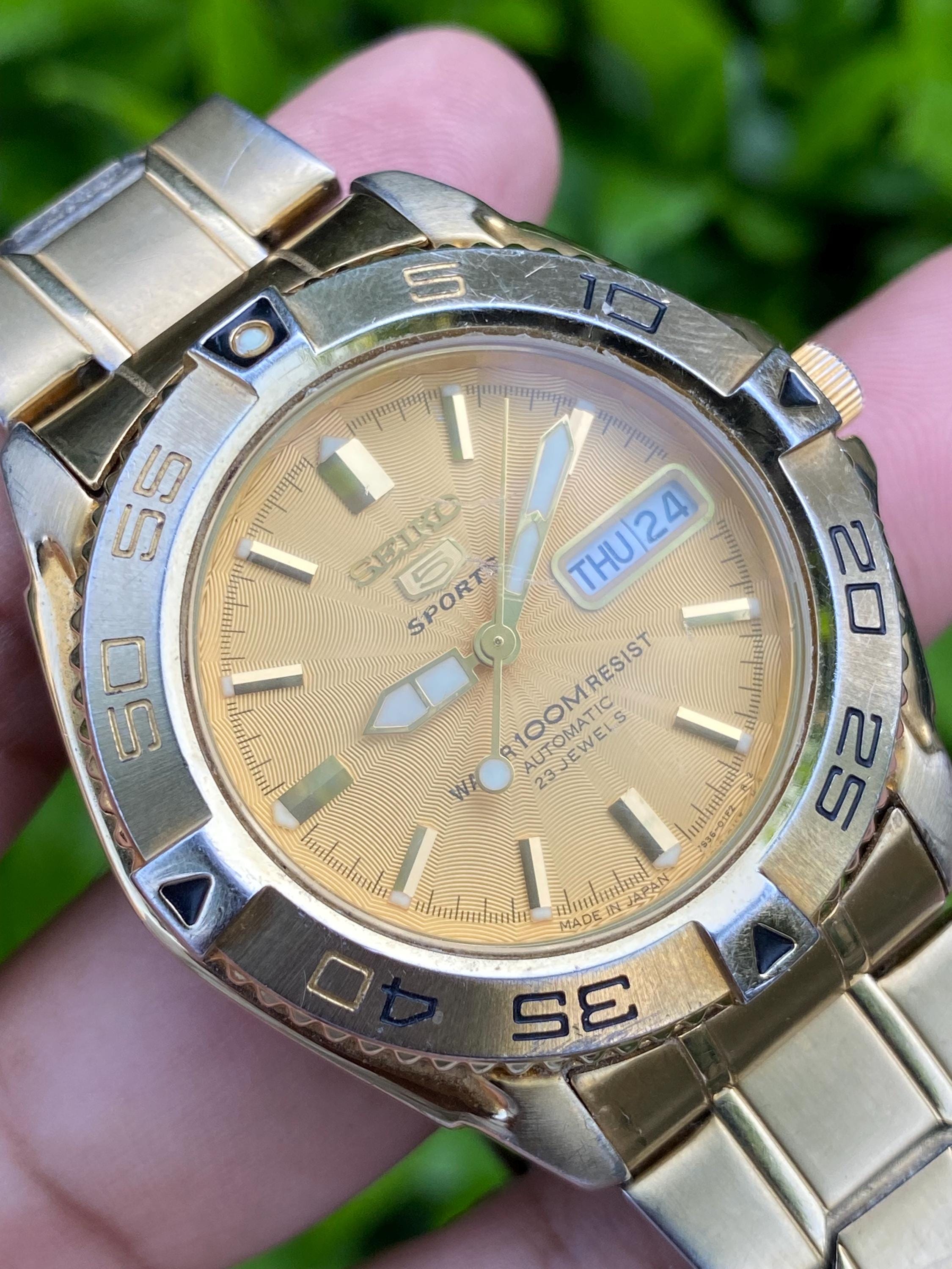 Big Size Seiko 5 Sports Automatic 7s36-00y0 Day/date Gold Plated