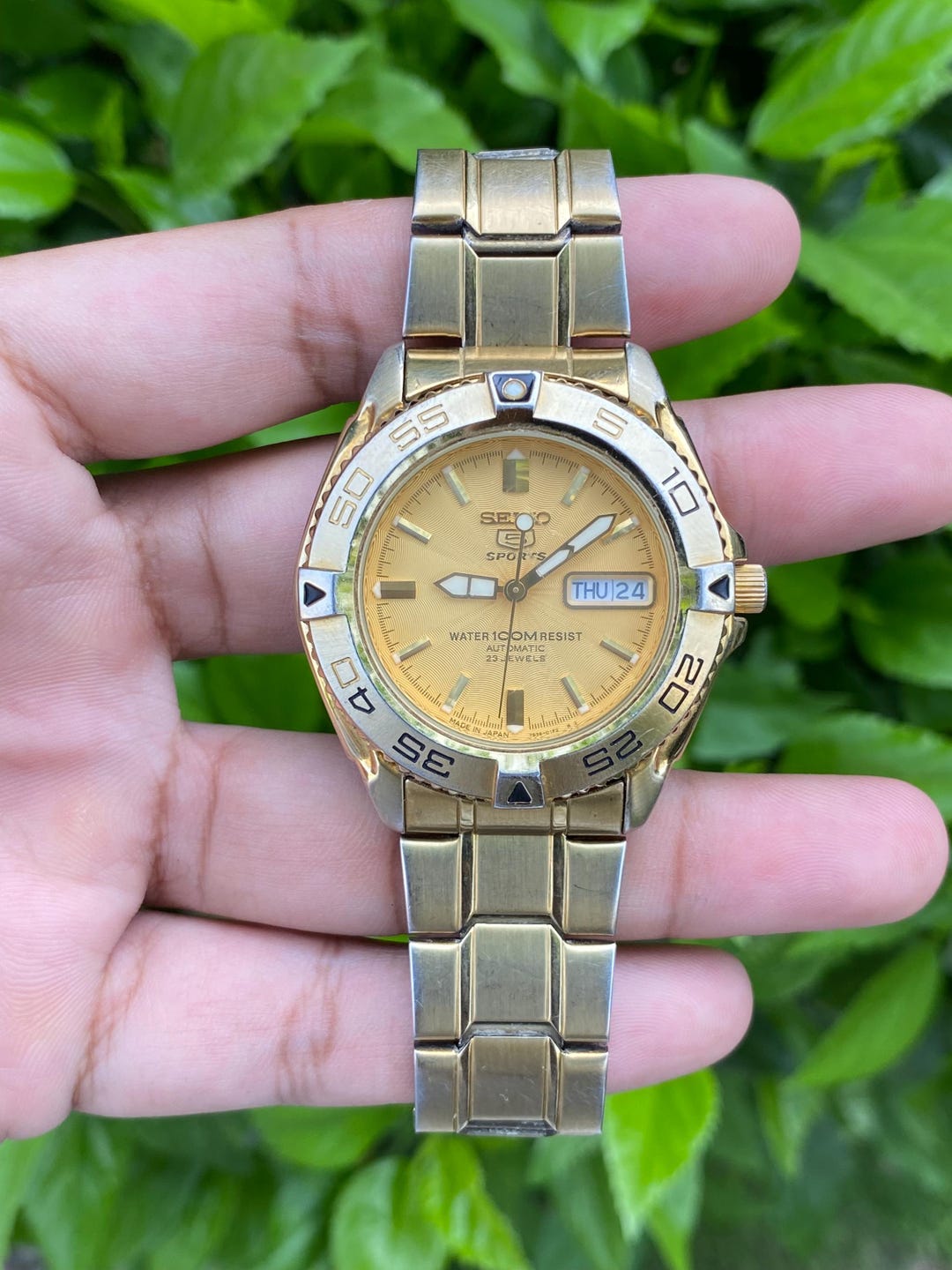 Big Size Seiko 5 Sports Automatic 7s36-00y0 Day/date Gold Plated