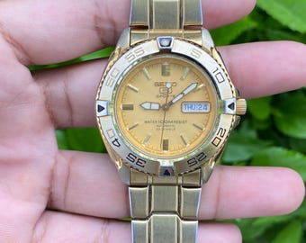 Big Size Seiko 5 Sports Automatic 7s36-00y0 Day/date Gold Plated