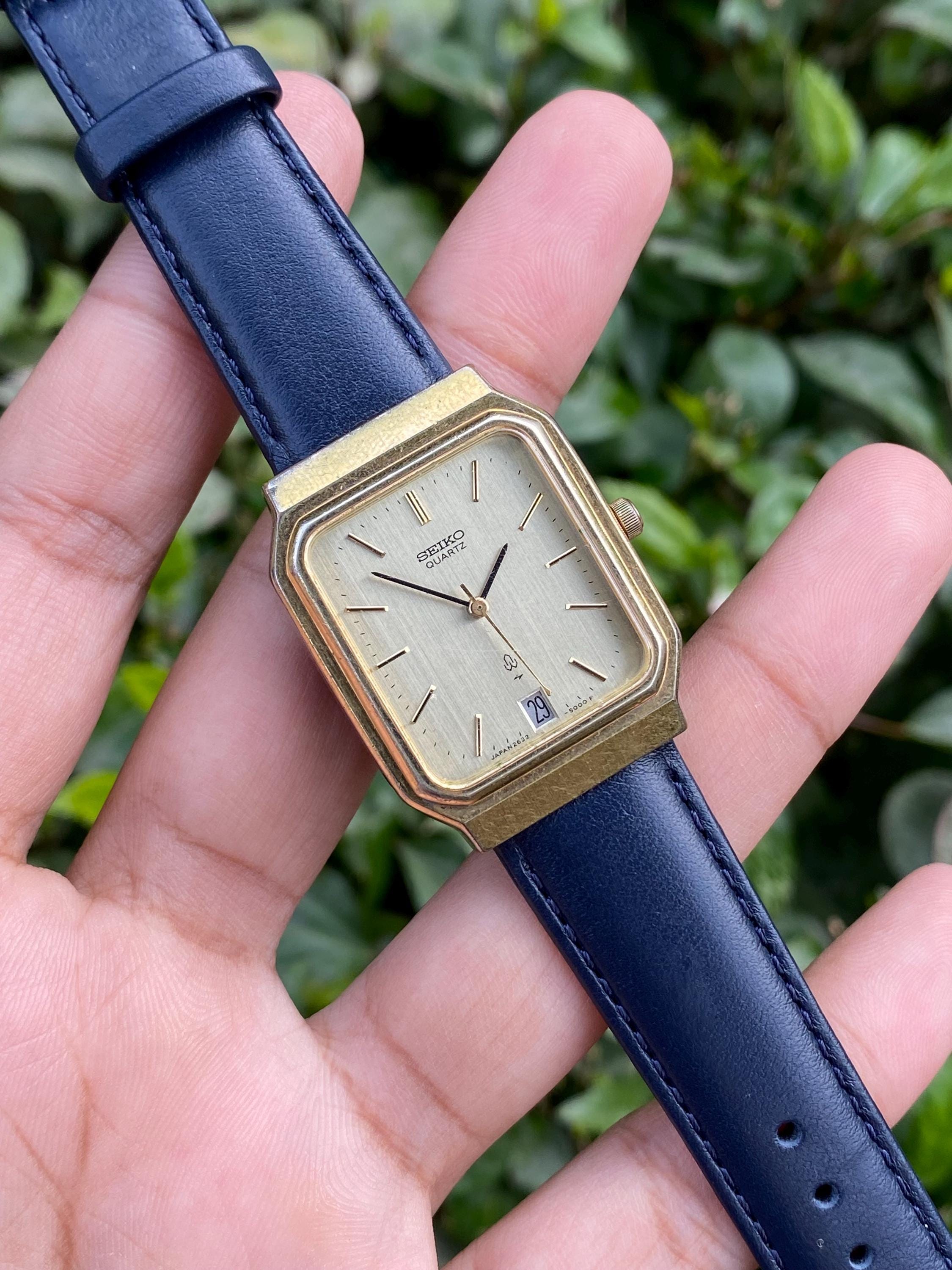 Vintage Rare Jan 1980, Seiko Tank Quartz Golden Dial 2632-5000