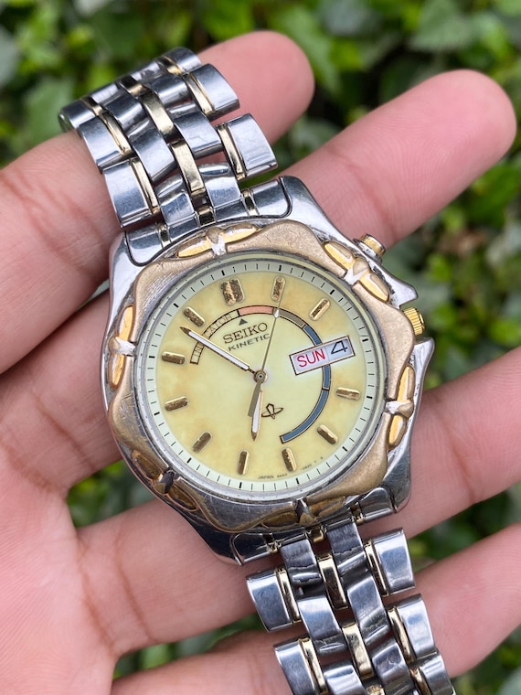Vintage Rare SEIKO Kinetic Two Tone Full Luminous Dial 5M43-0A80
