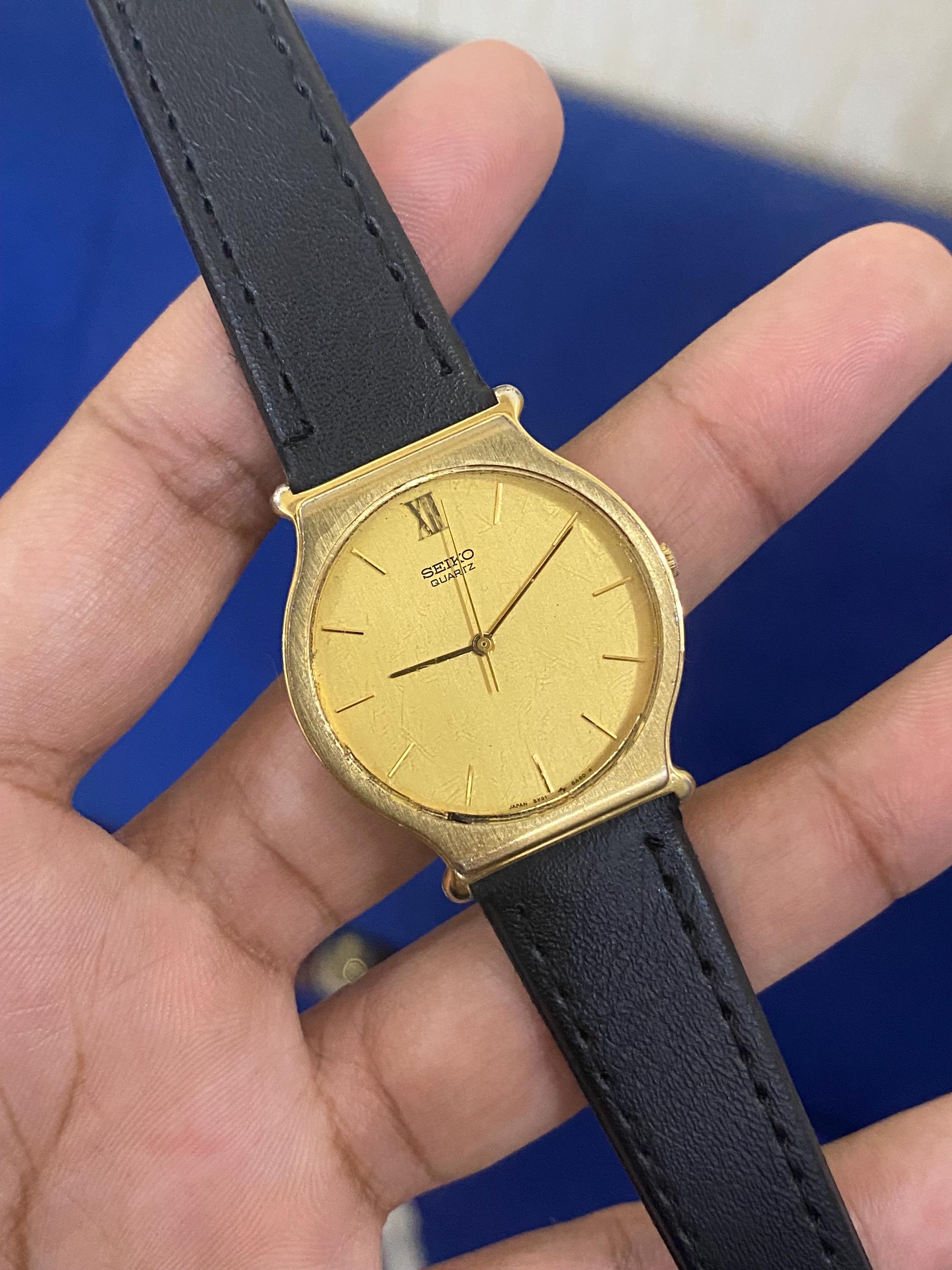Vintage Rare July 1987, Classic Slim Seiko Quartz Golden Dial 5Y31
